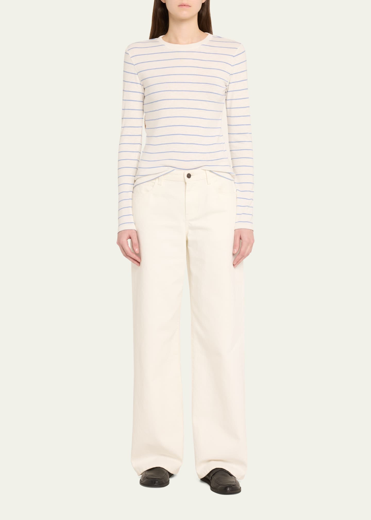 Vince Striped Long-Sleeve Crewneck T-Shirt Image 2 of 4
