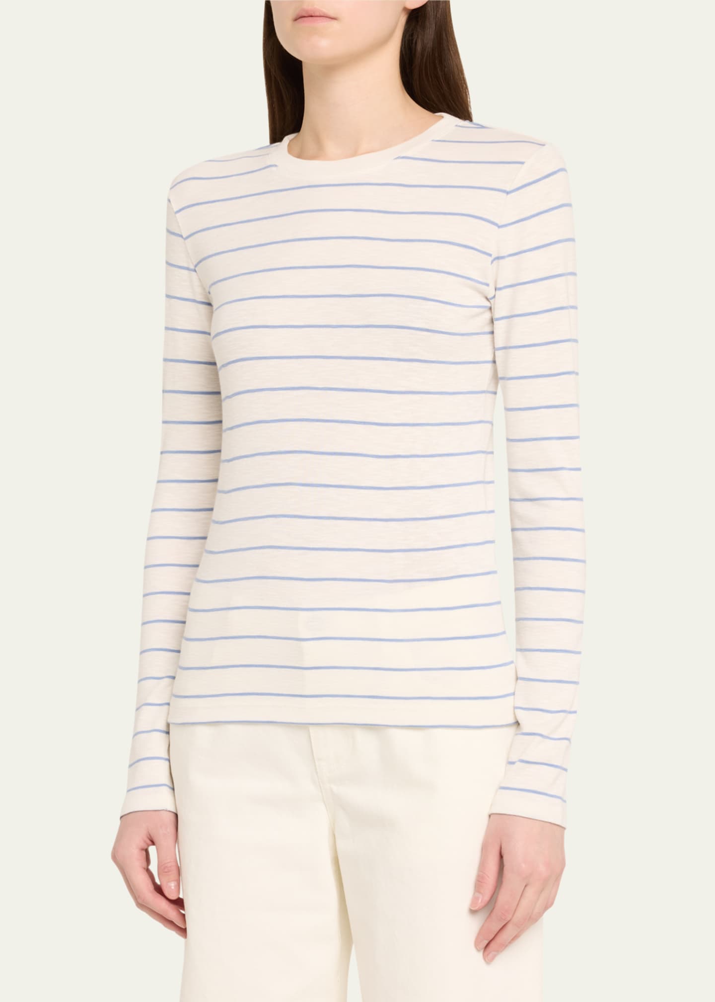 Vince Striped Long-Sleeve Crewneck T-Shirt Image 4 of 4