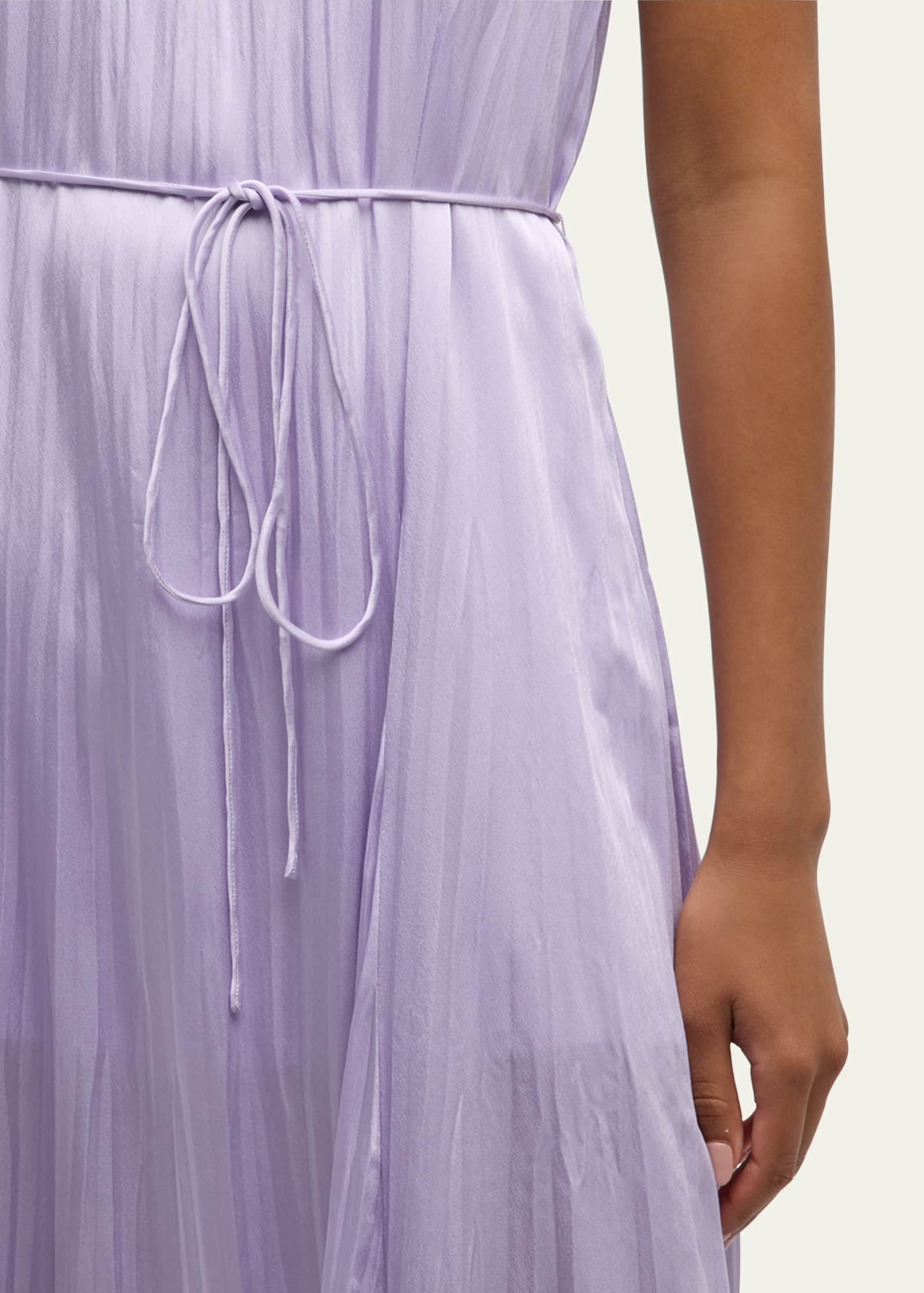 Vince Pleated Crushed Satin Midi Slip Dress