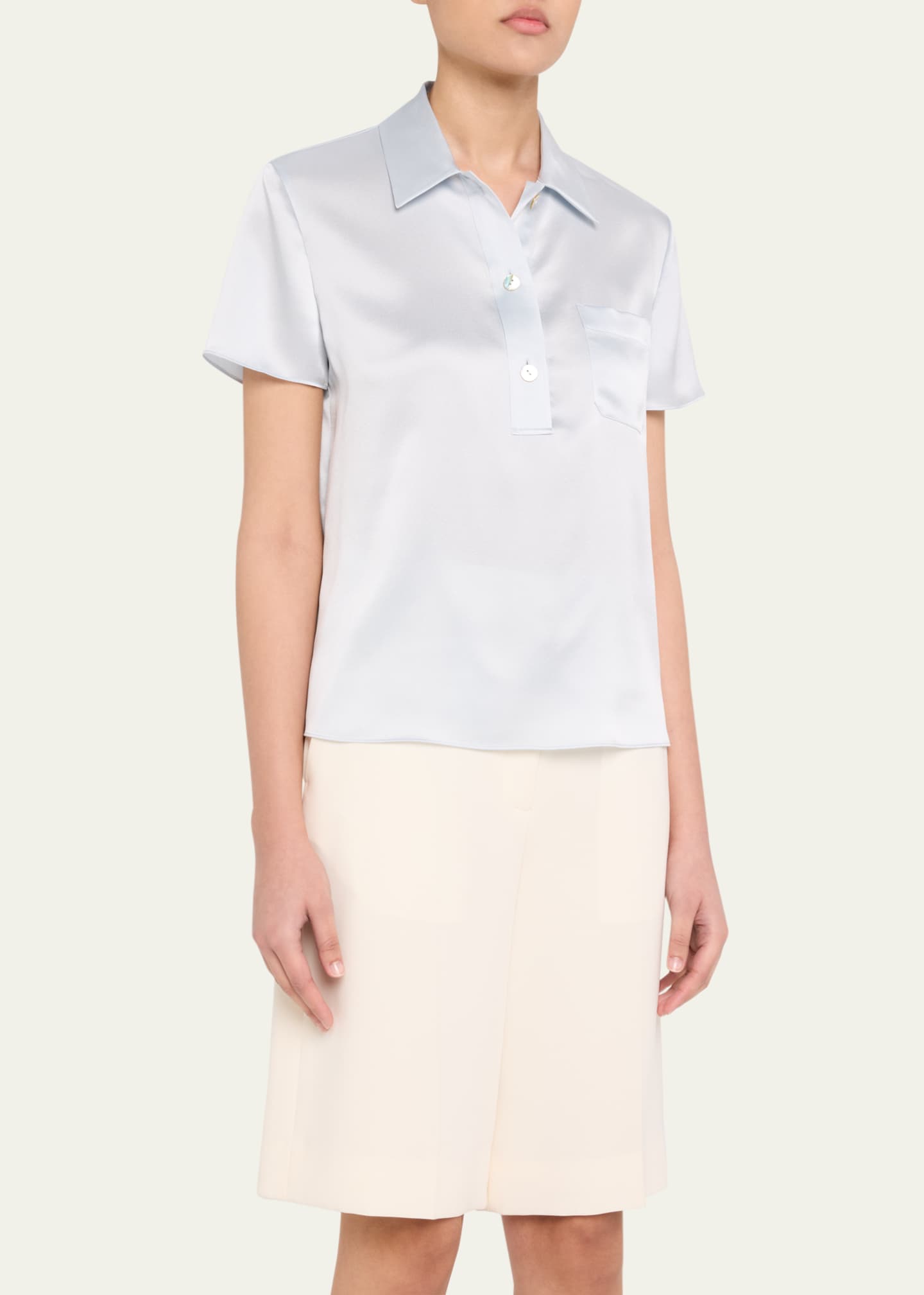 Vince Silk Charmeuse Short-Sleeve Polo Shirt Image 4 of 5