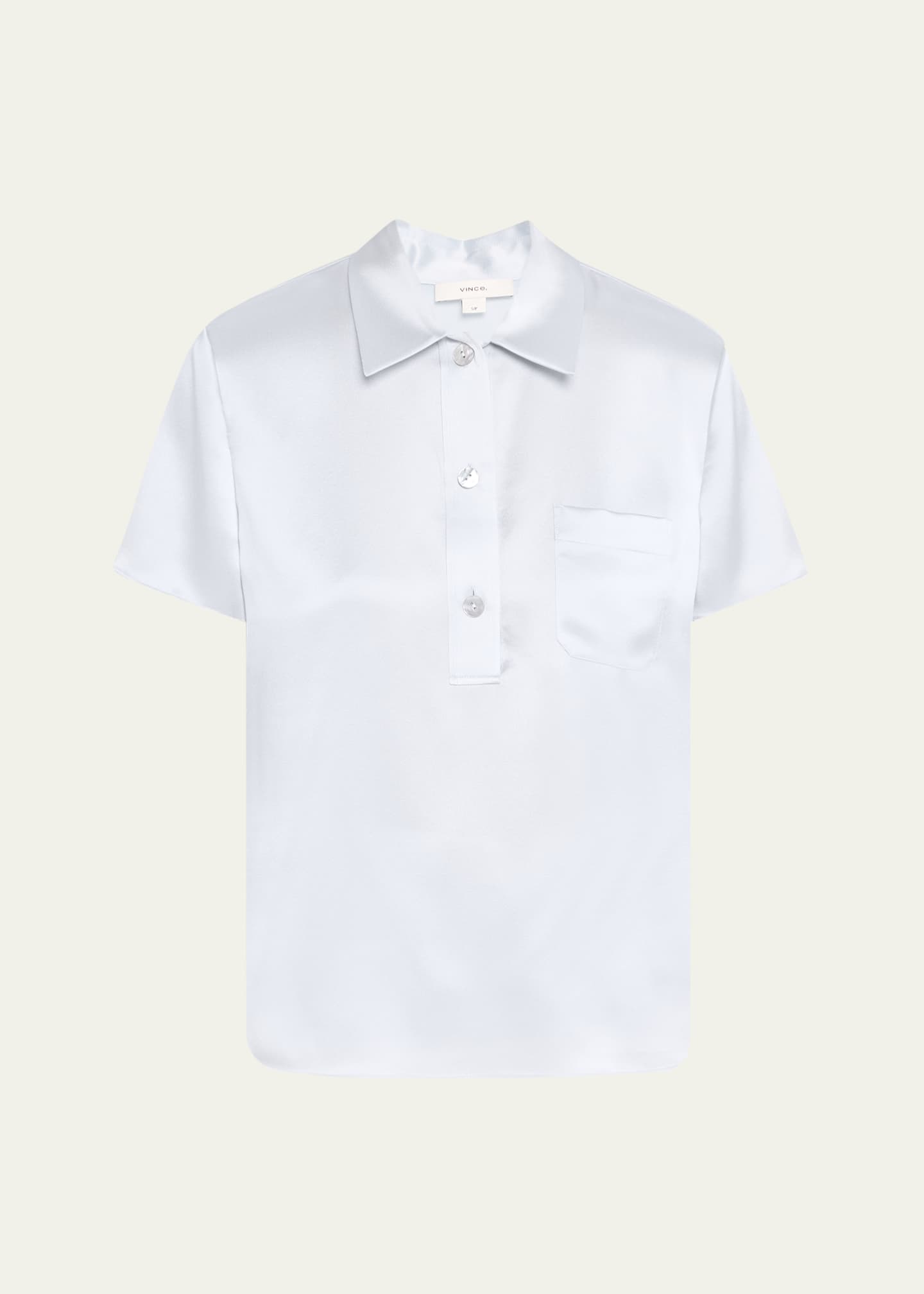 Vince Silk Charmeuse Short-Sleeve Polo Shirt Image 1 of 5