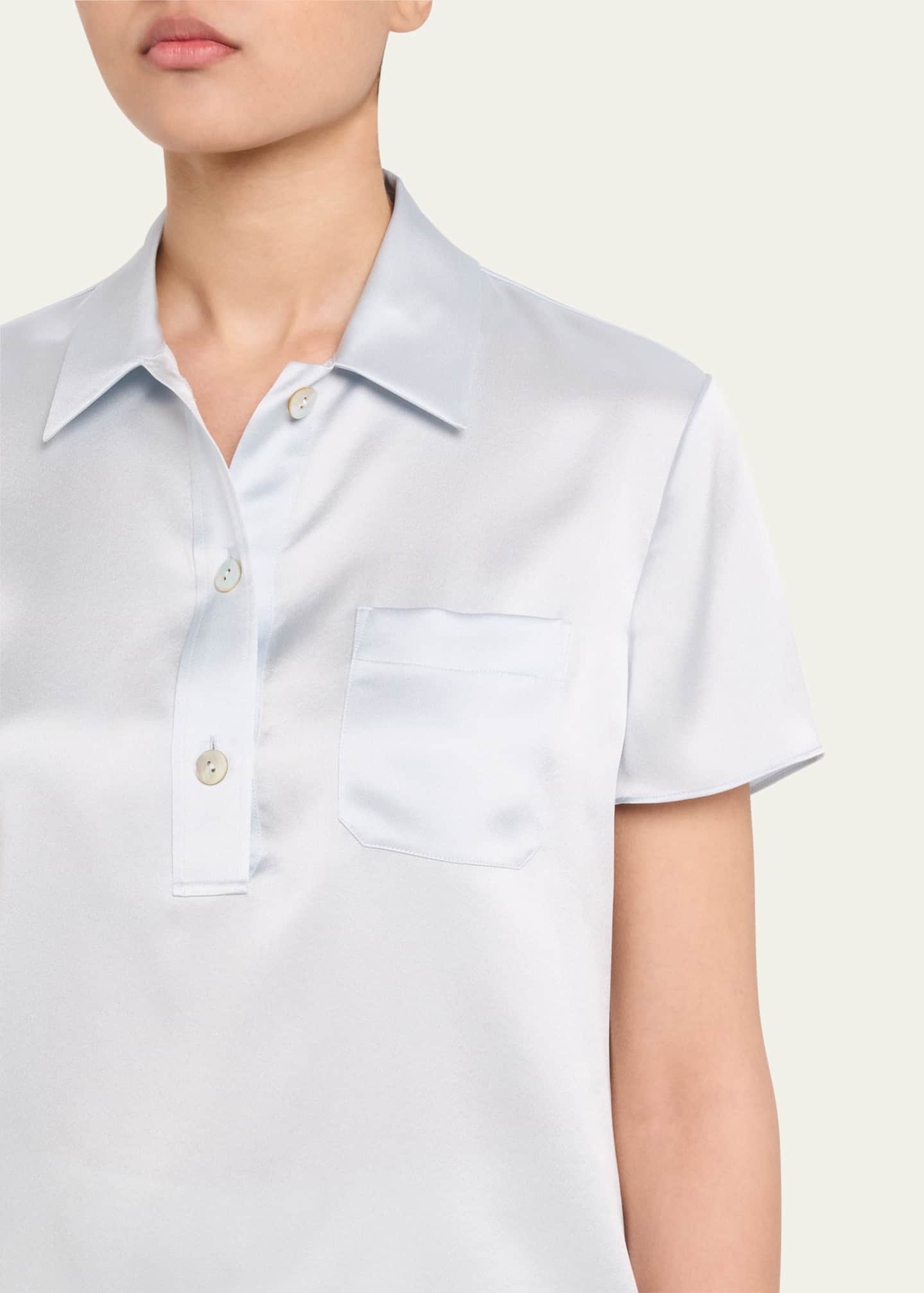 Vince Silk Charmeuse Short-Sleeve Polo Shirt Image 5 of 5