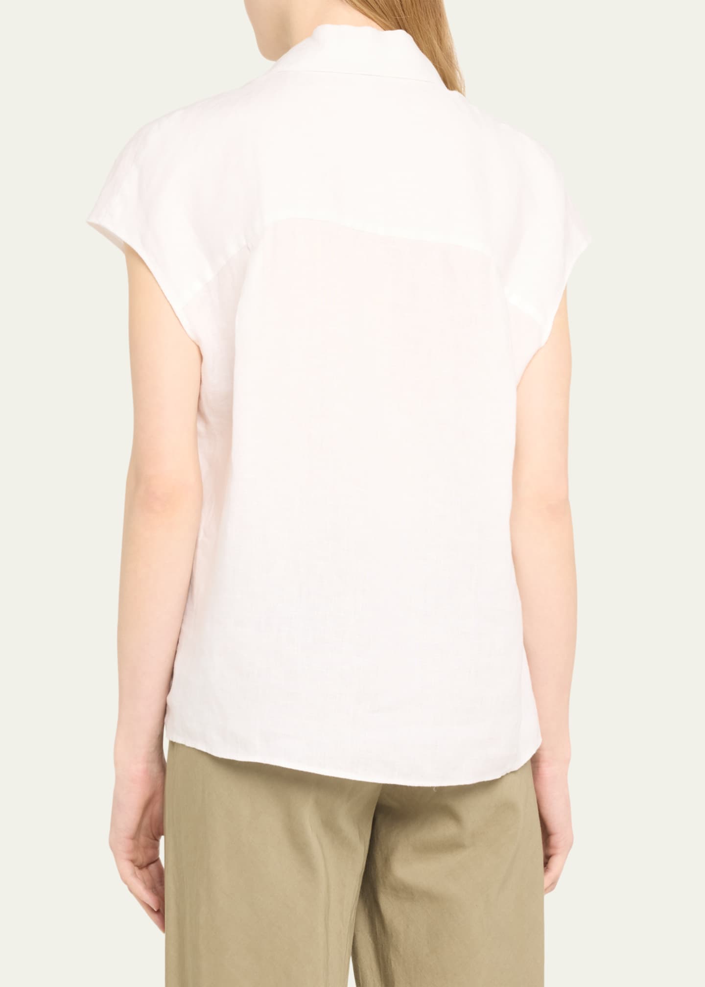 Vince Cap-Sleeve Linen Button-Front Blouse Image 3 of 5