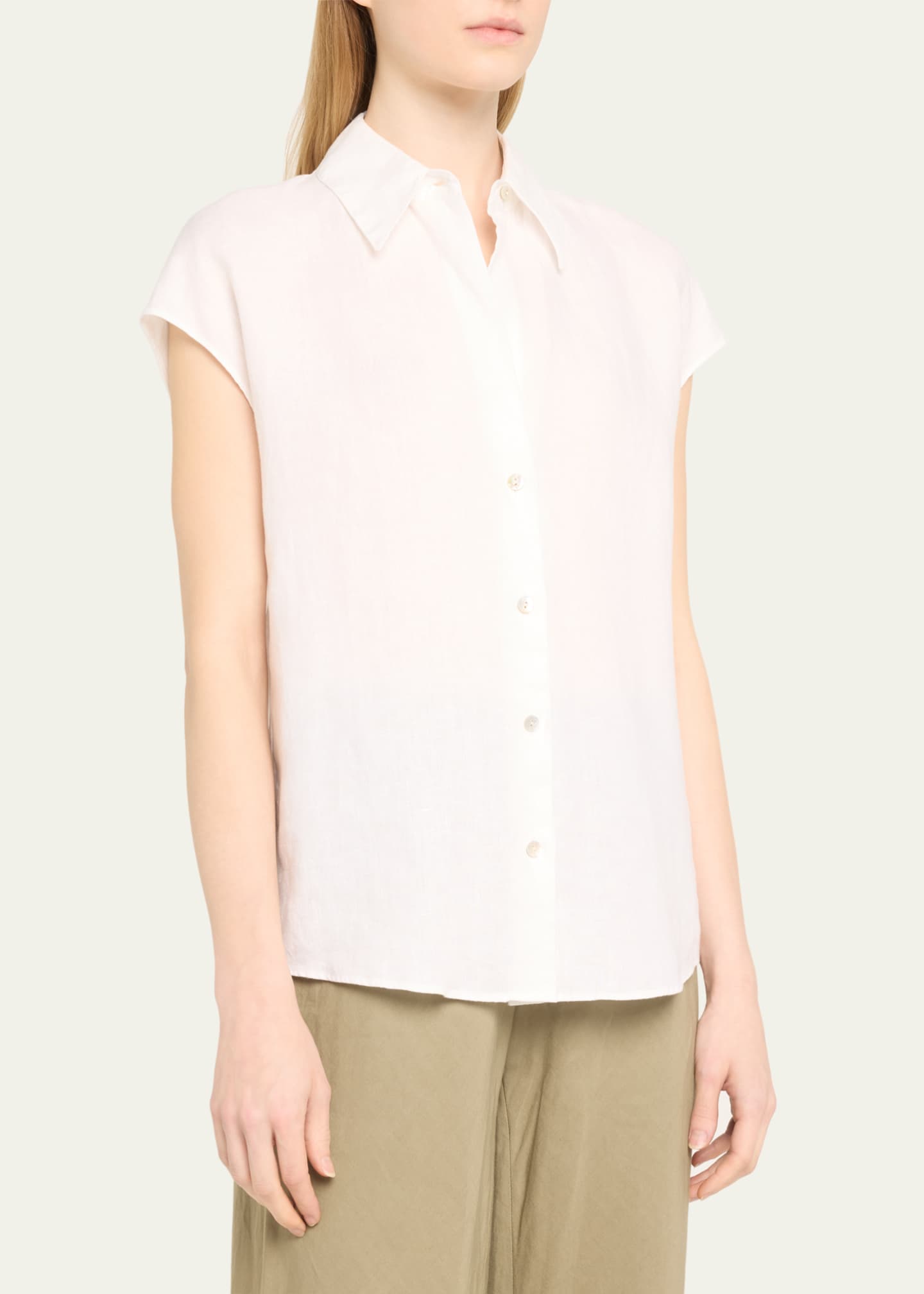 Vince Cap-Sleeve Linen Button-Front Blouse Image 4 of 5
