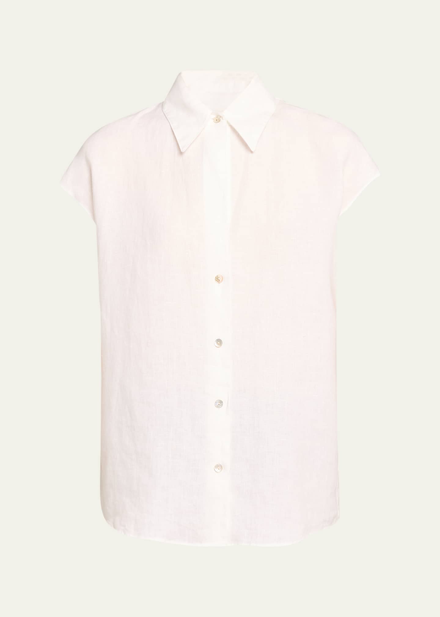Vince Cap-Sleeve Linen Button-Front Blouse Image 1 of 5