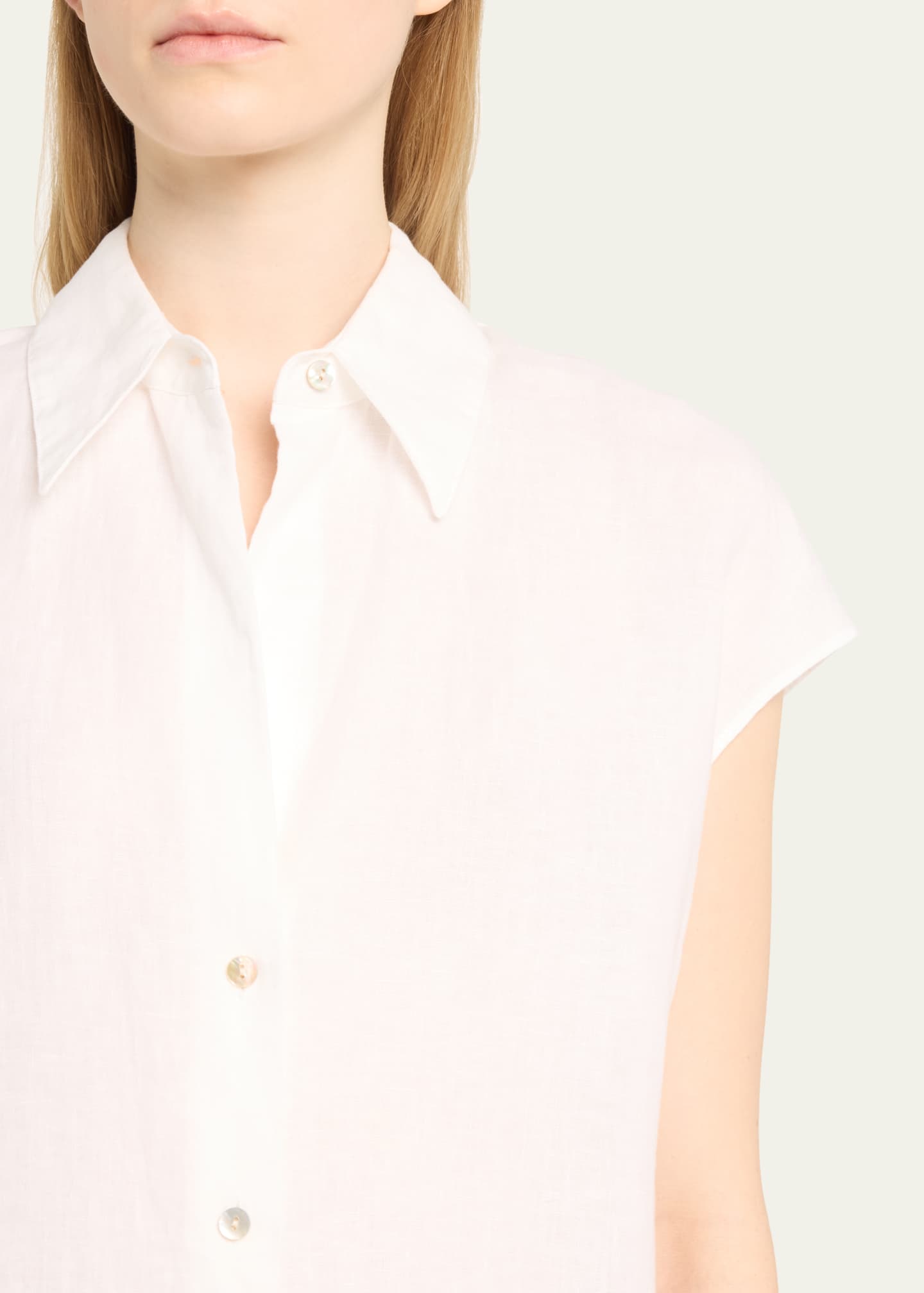 Vince Cap-Sleeve Linen Button-Front Blouse Image 5 of 5