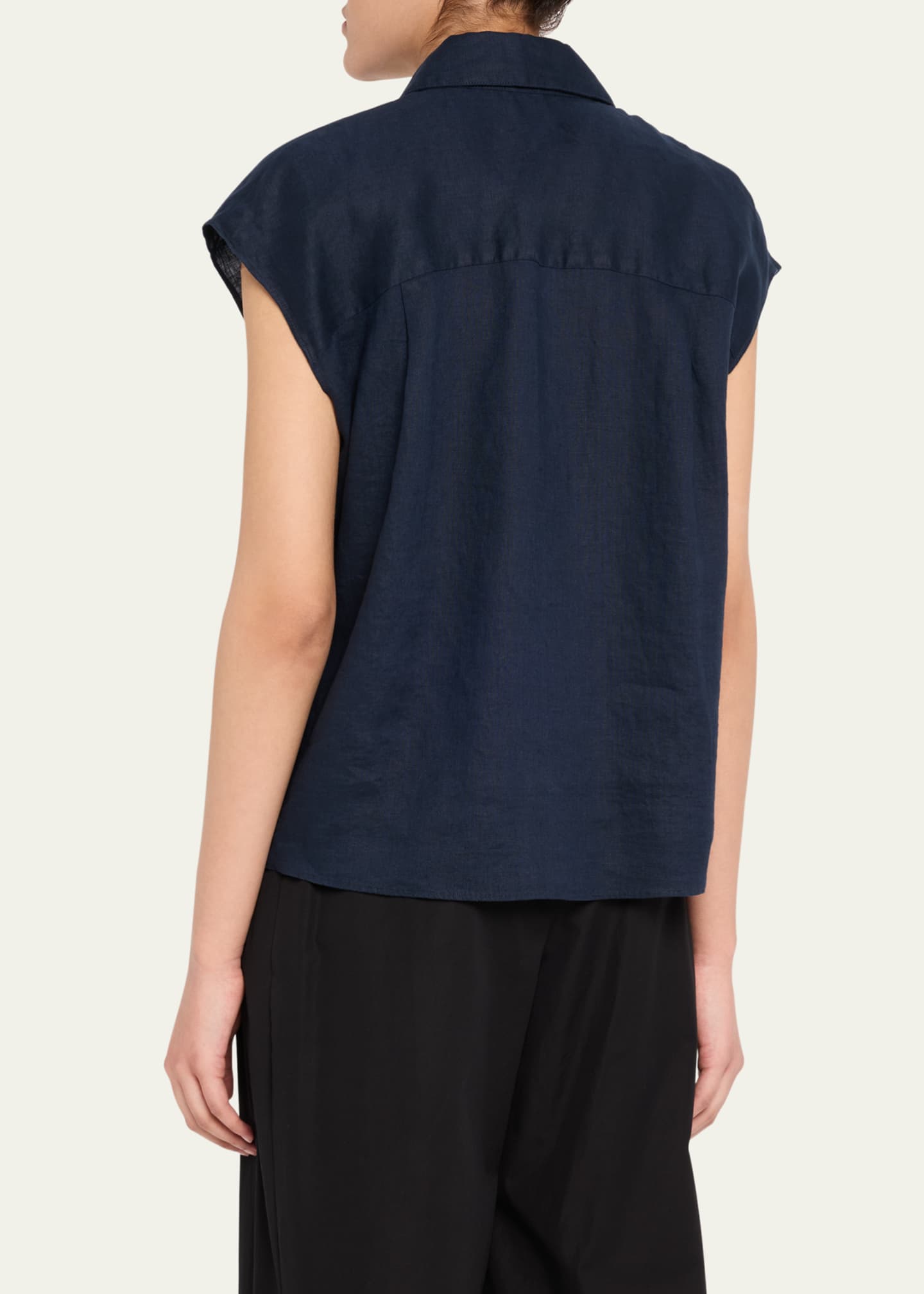 Vince Cap-Sleeve Linen Button-Front Blouse Image 3 of 5