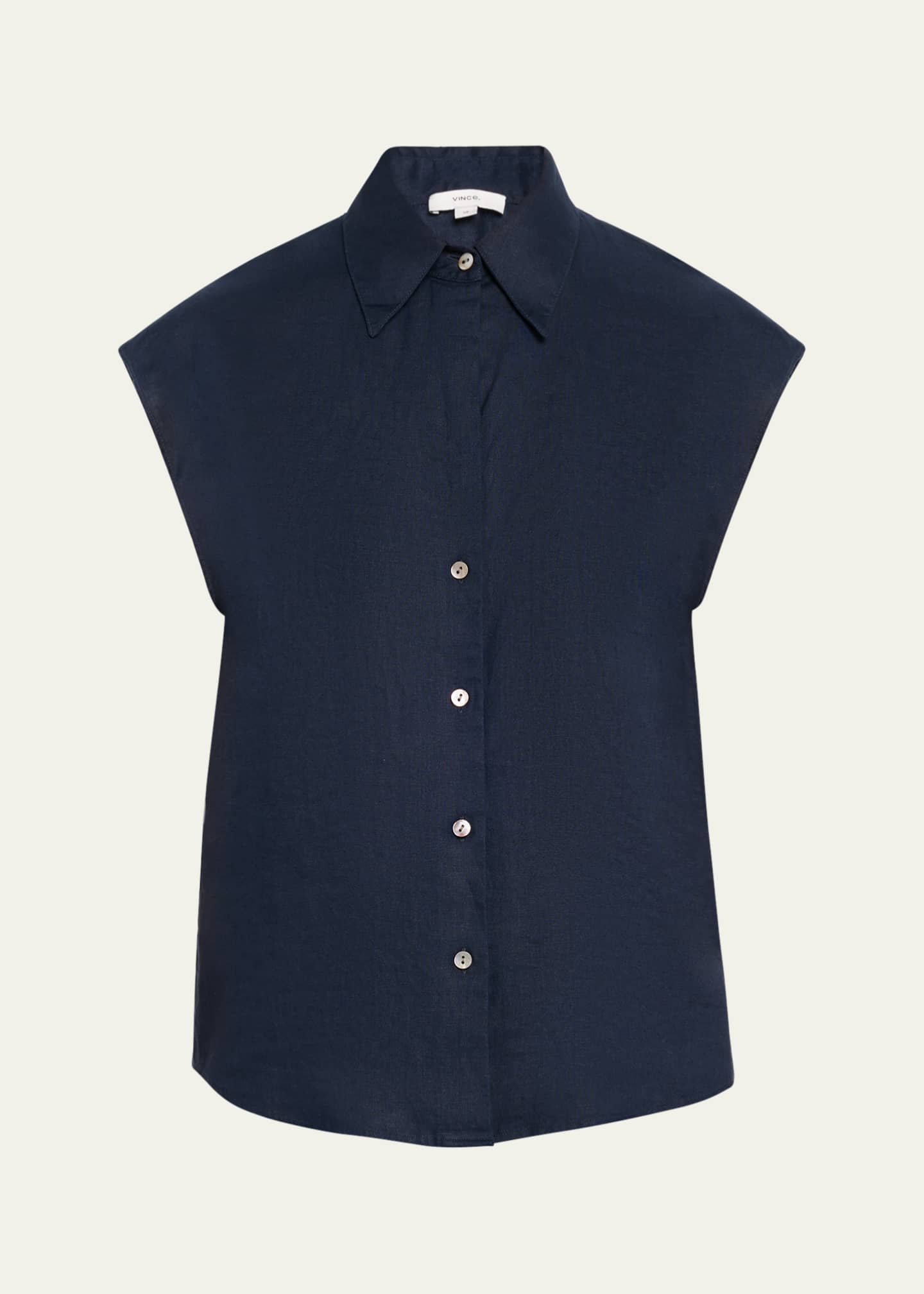 Vince Cap-Sleeve Linen Button-Front Blouse Image 1 of 5