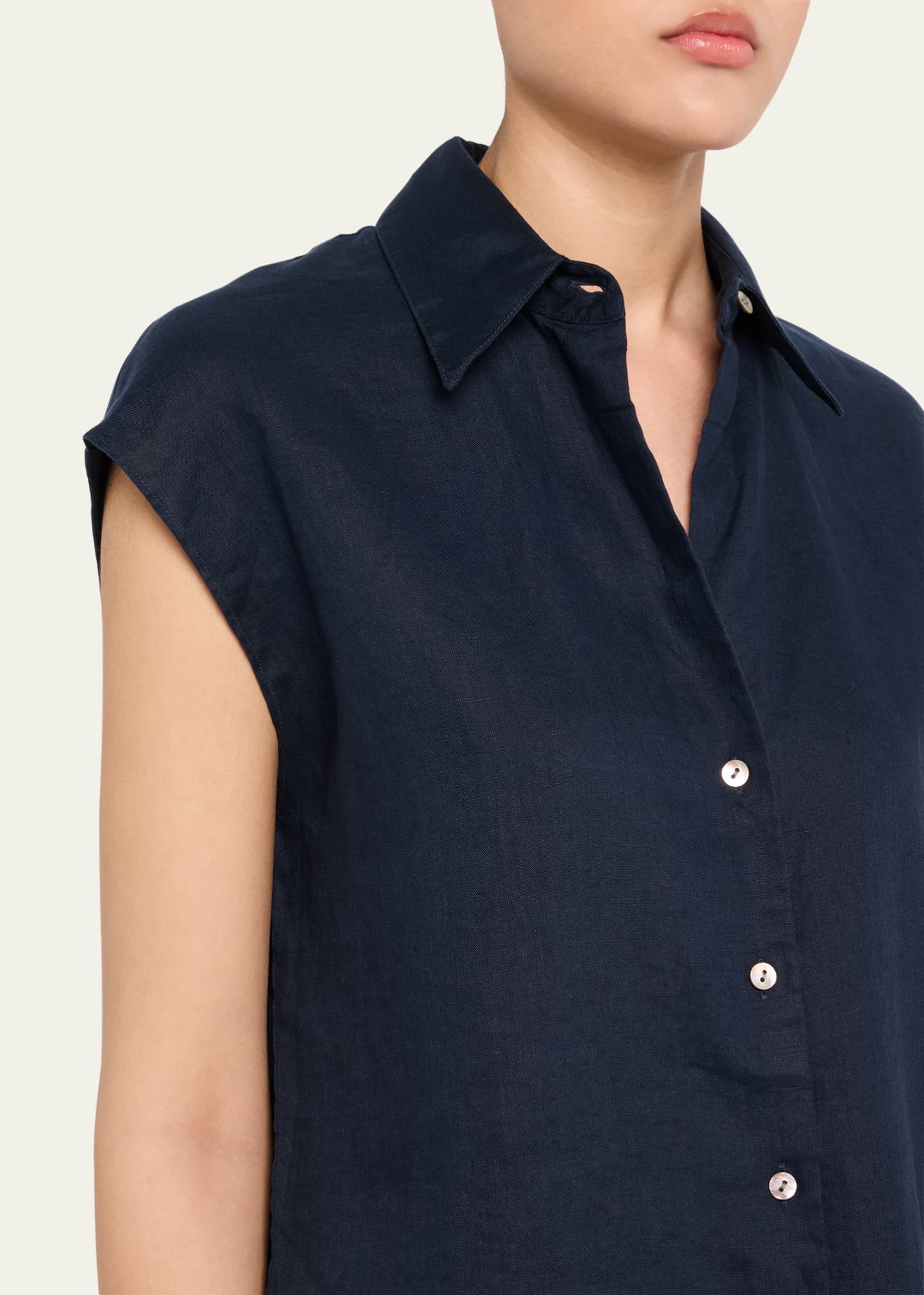 Vince Cap-Sleeve Linen Button-Front Blouse Image 5 of 5