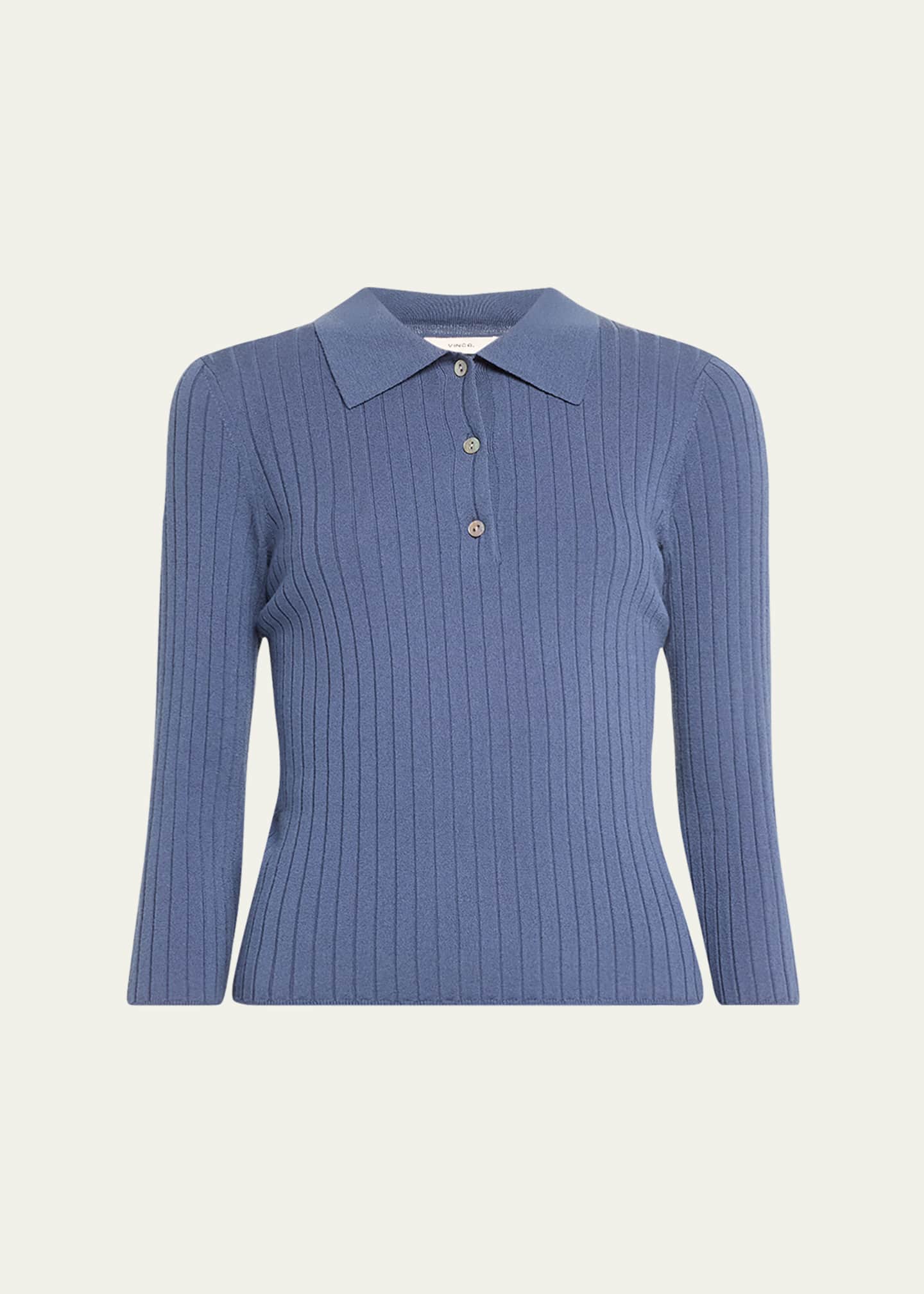 Vince Ribbed 3/4-Sleeve Polo Shirt - Bergdorf Goodman