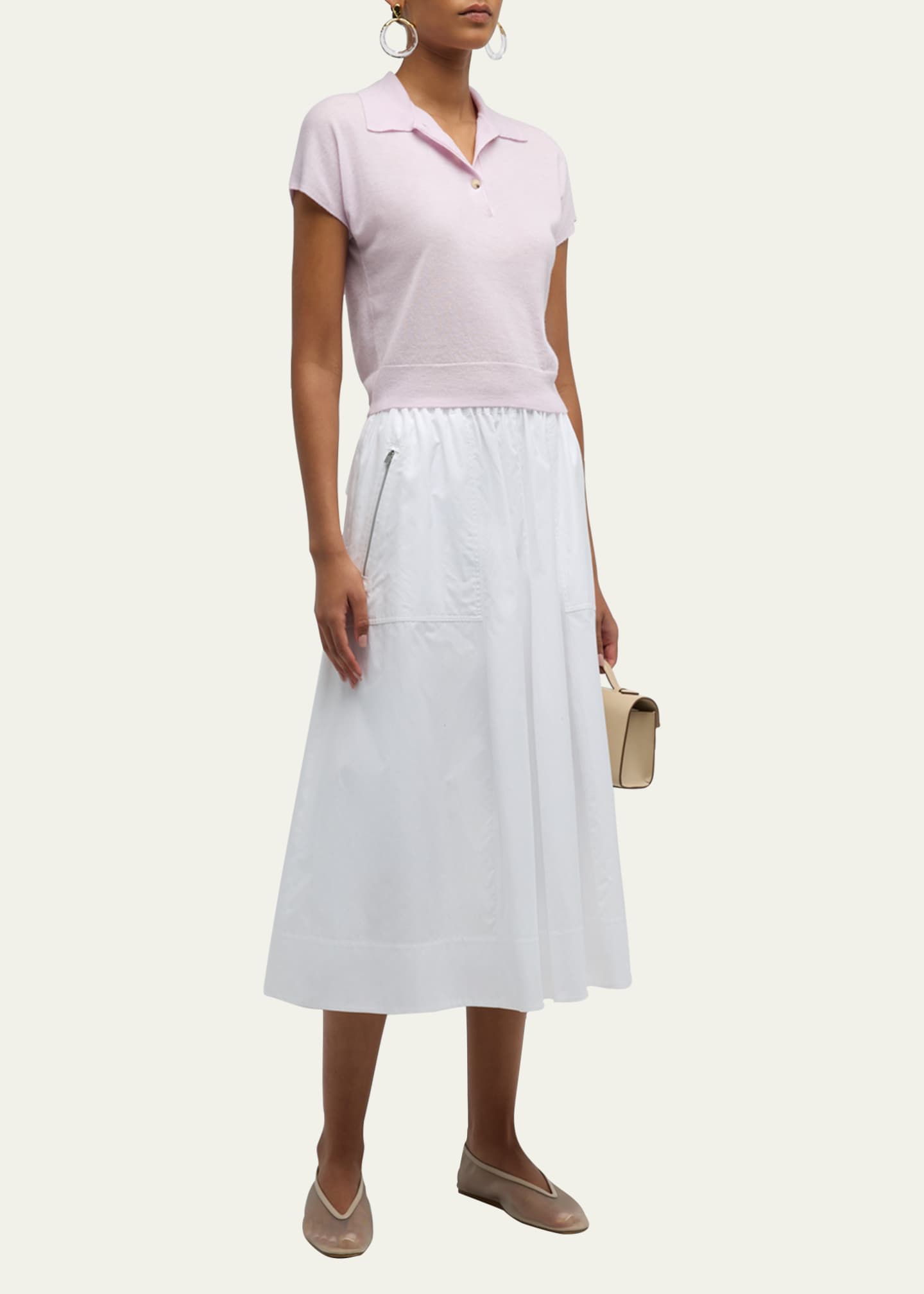 Vince Gathered Utility Zip Pocket Cotton Midi Skirt