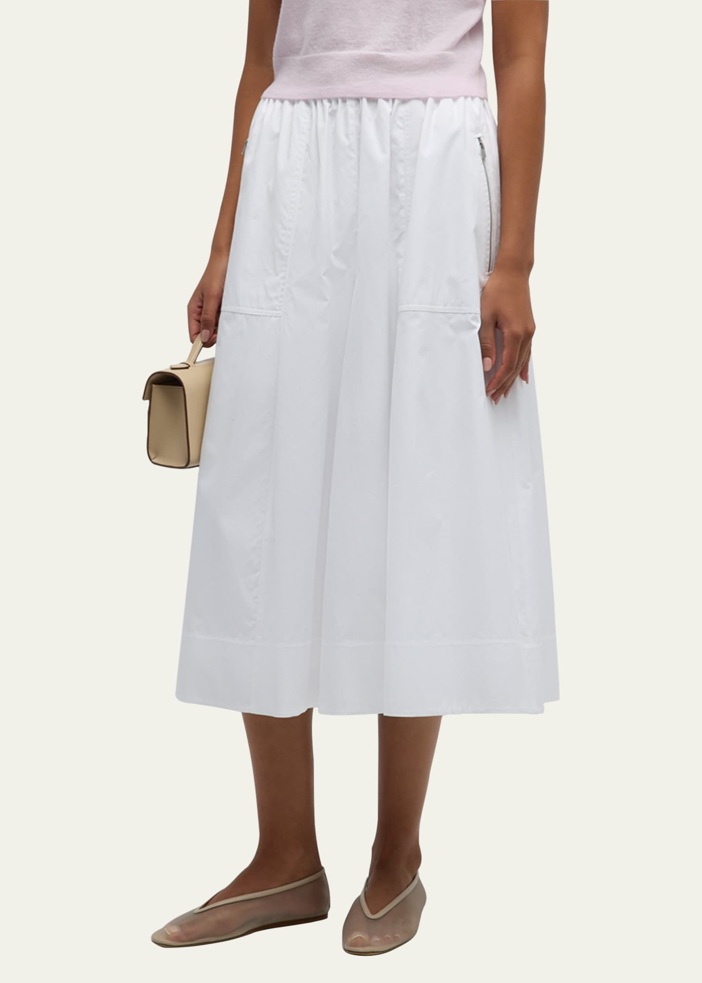 Vince Gathered Utility Zip Pocket Cotton Midi Skirt