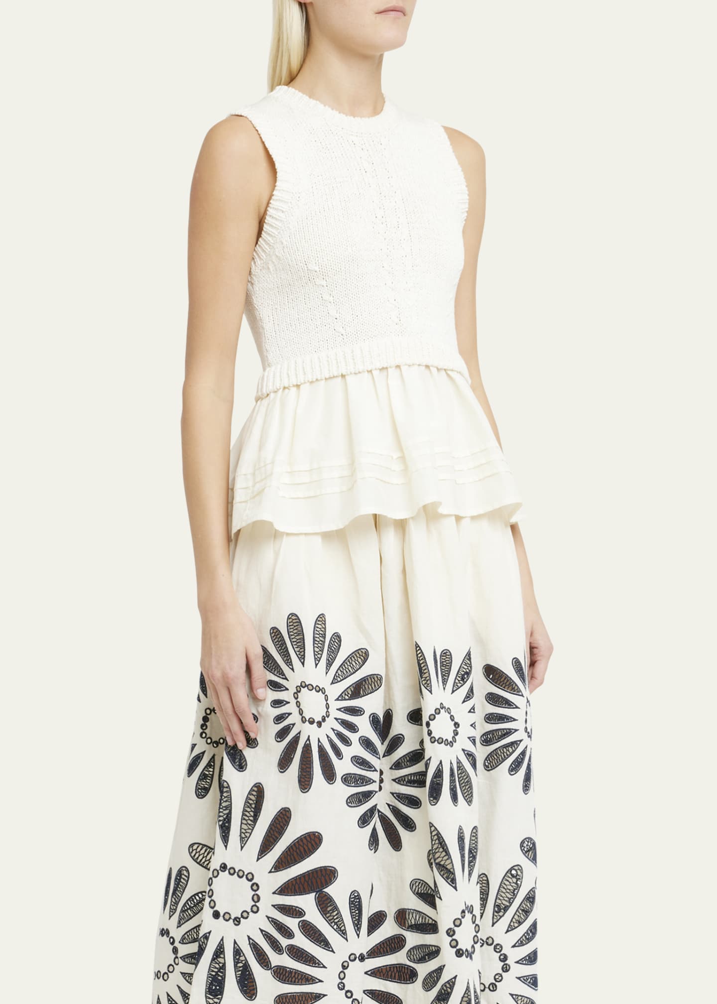 Ulla Johnson Edda Combo Knit Sleeveless Peplum Top Image 4 of 5