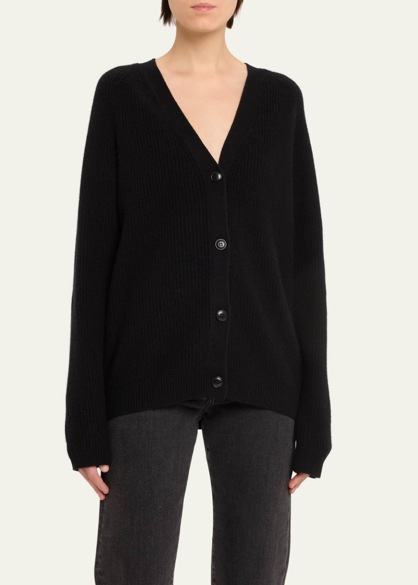 Loulou Studio Leka V-Neck Ribbed Cashmere Cardigan Image 4 of 5