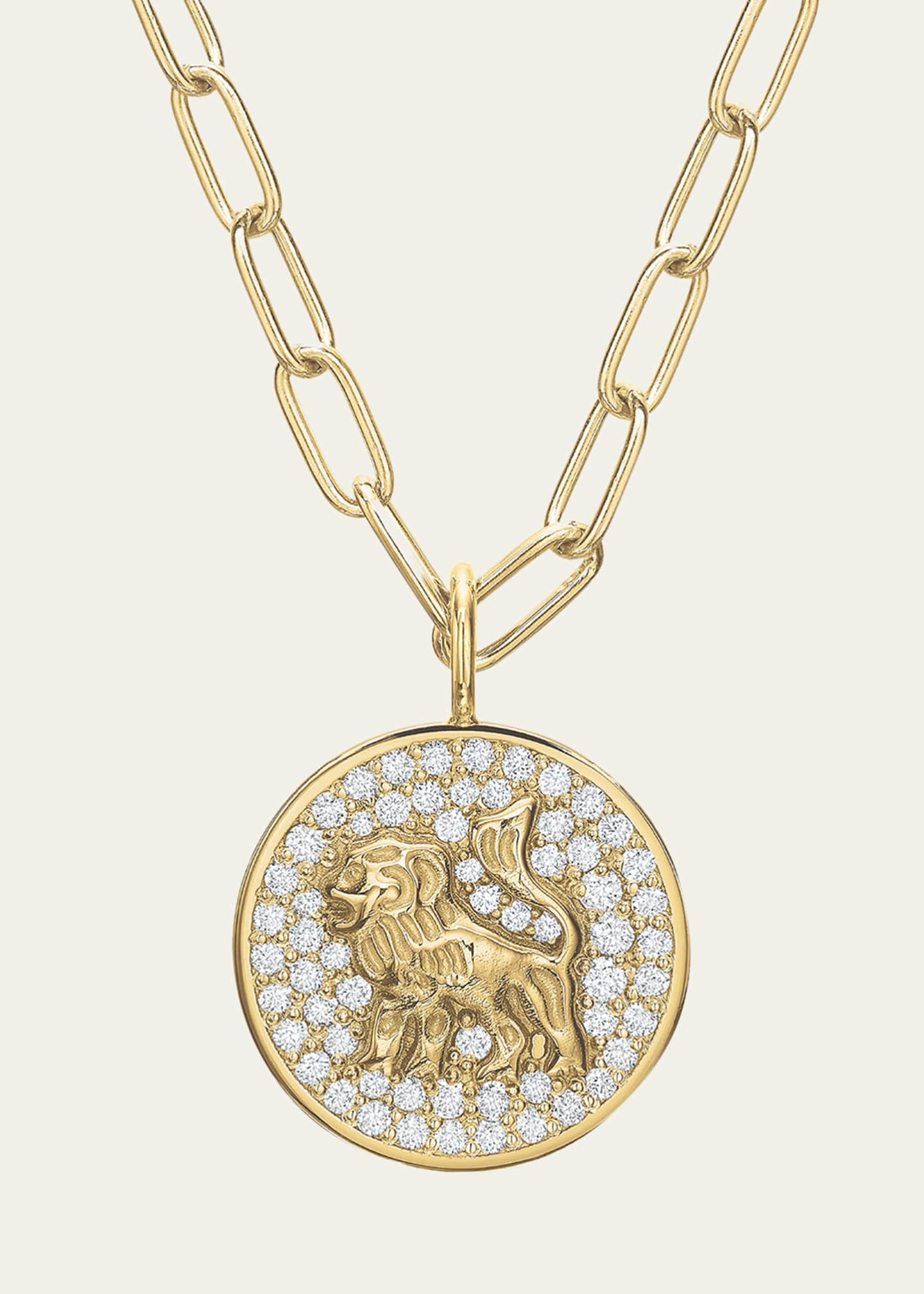Tracee Nichols 14K Gold Mini Lion Pave Diamond Token Necklace