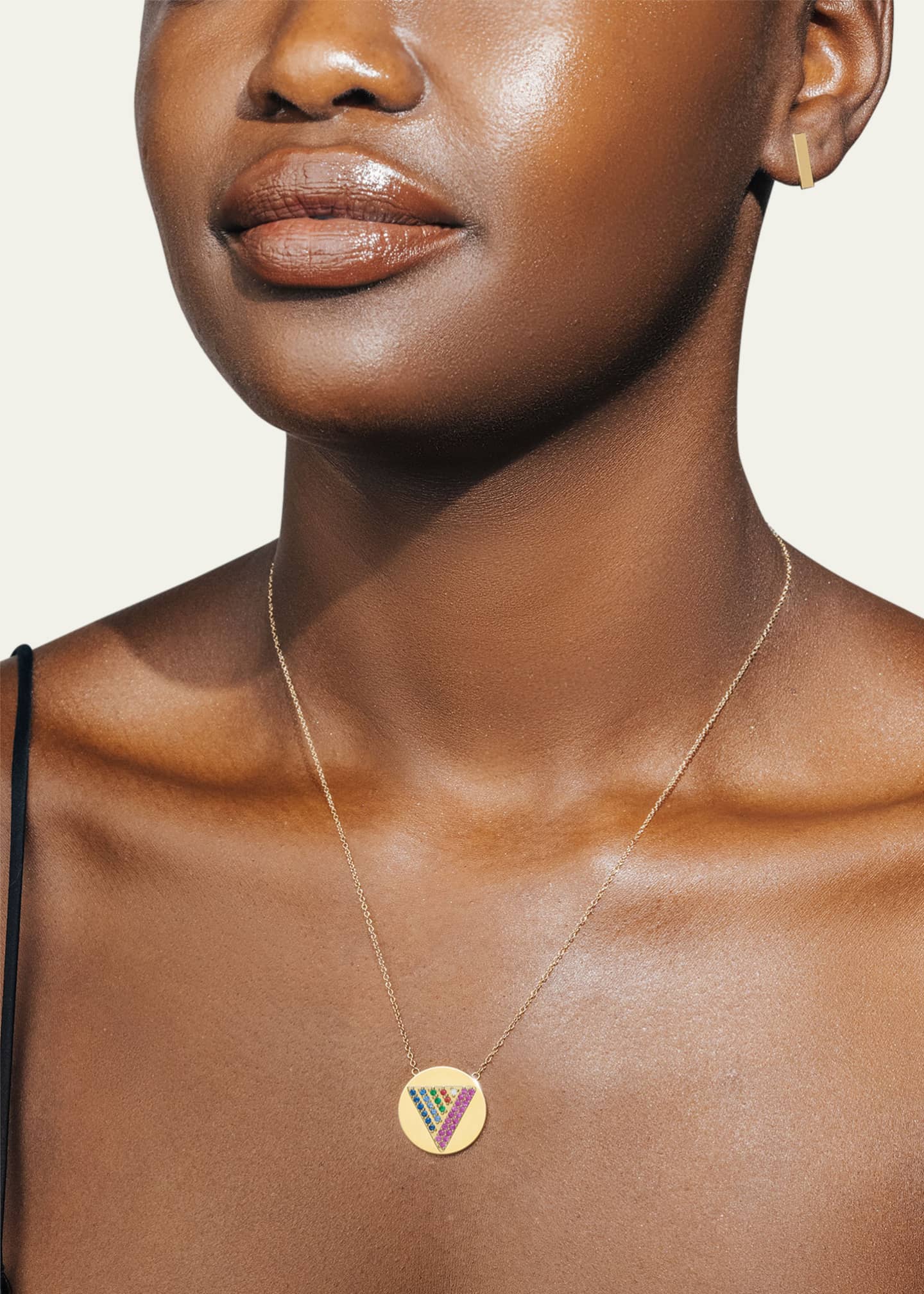 Tracee Nichols 14K Gold Love Triangle Rainbow Sapphire Token Necklace Image 2 of 2