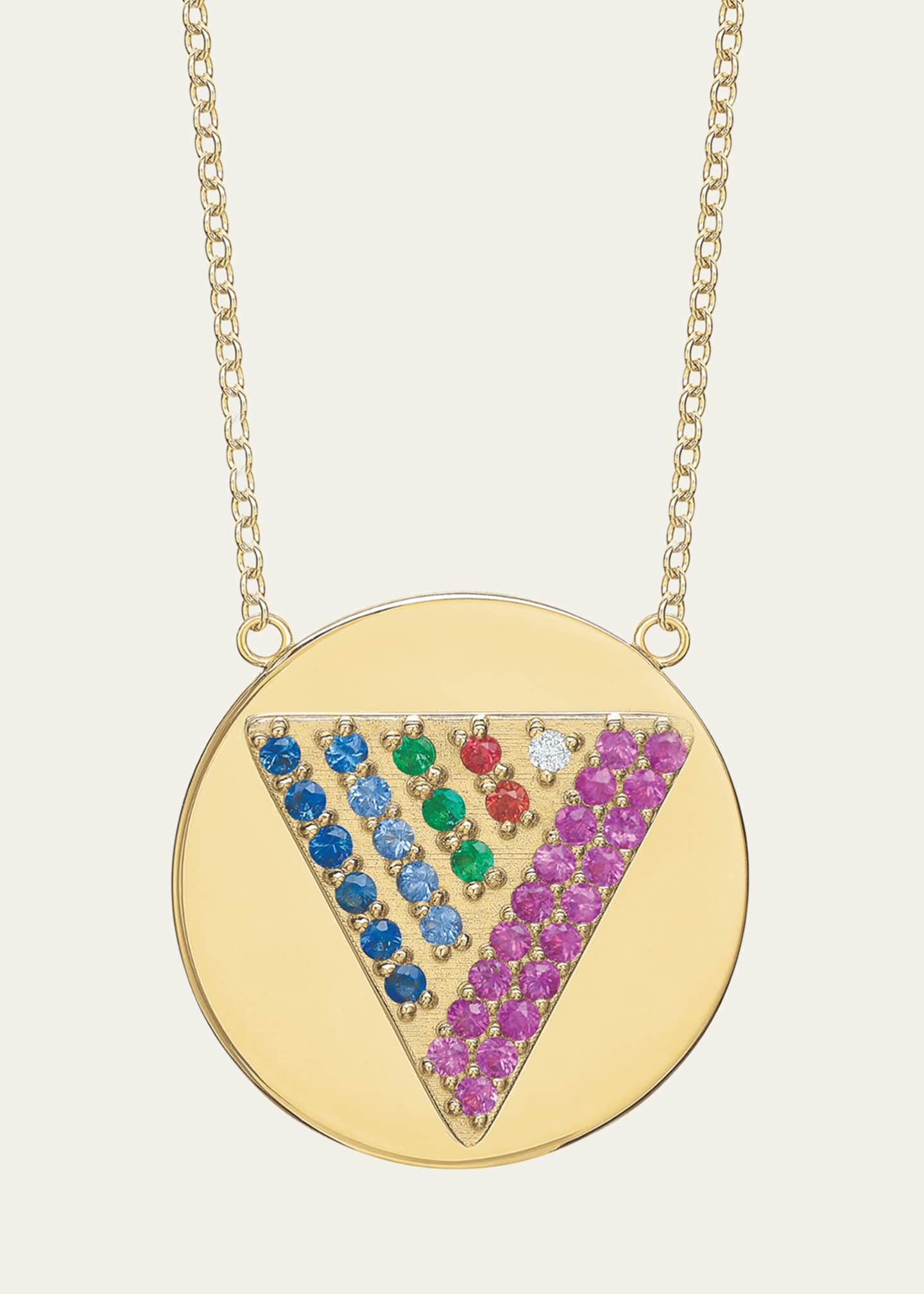 Tracee Nichols 14K Gold Love Triangle Rainbow Sapphire Token Necklace Image 1 of 2