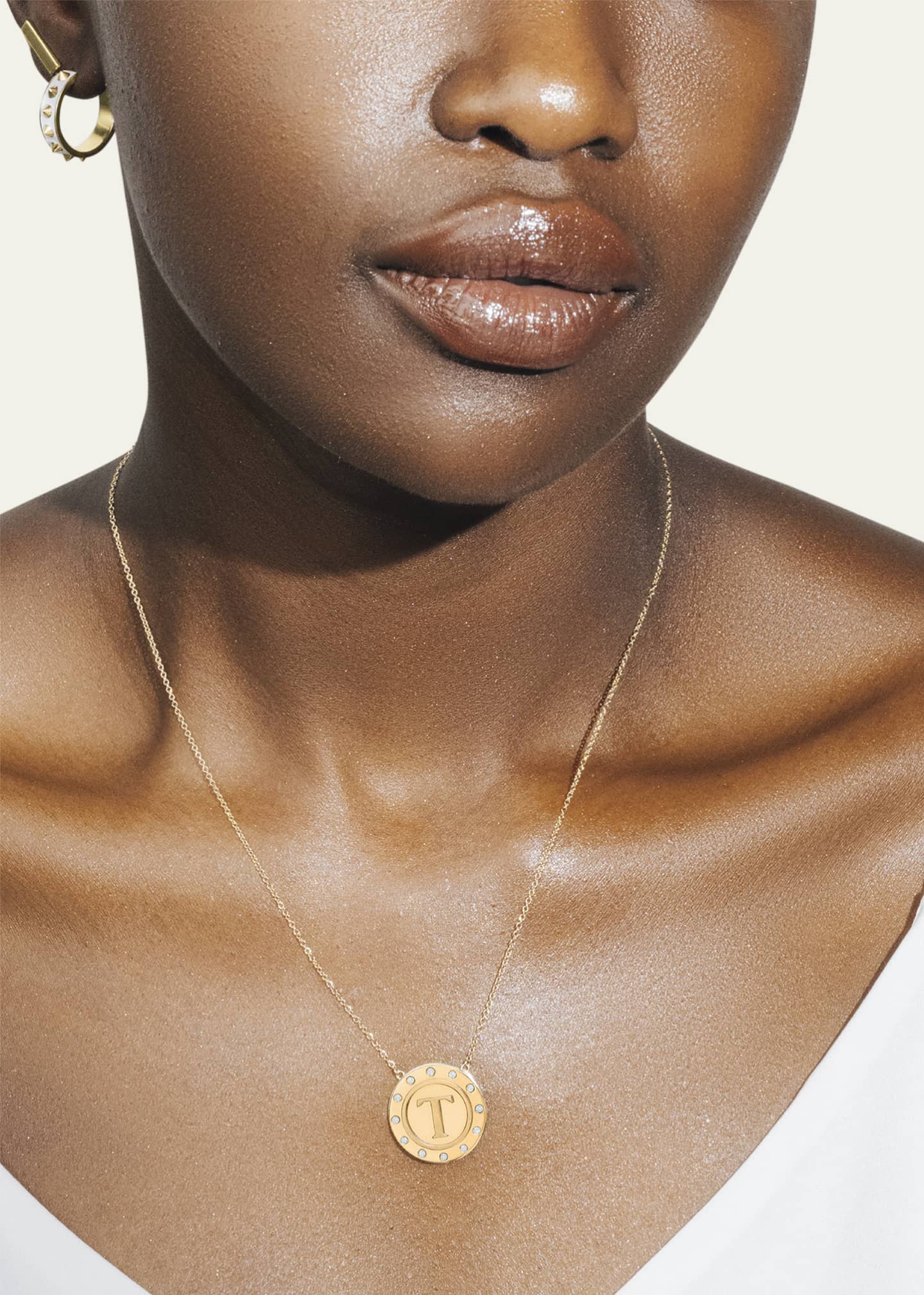Tracee Nichols 14K Gold Initial Token Necklace with Diamonds Image 2 of 2