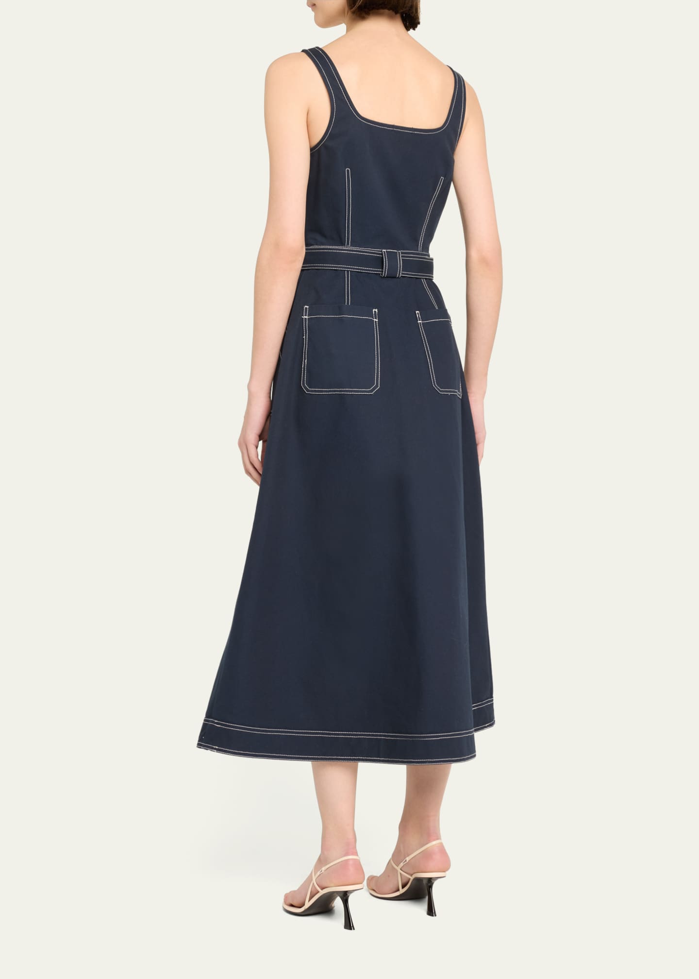 SIMKHAI Manson Sleeveless Belted Cotton-Blend Midi Dress Image 3 of 5