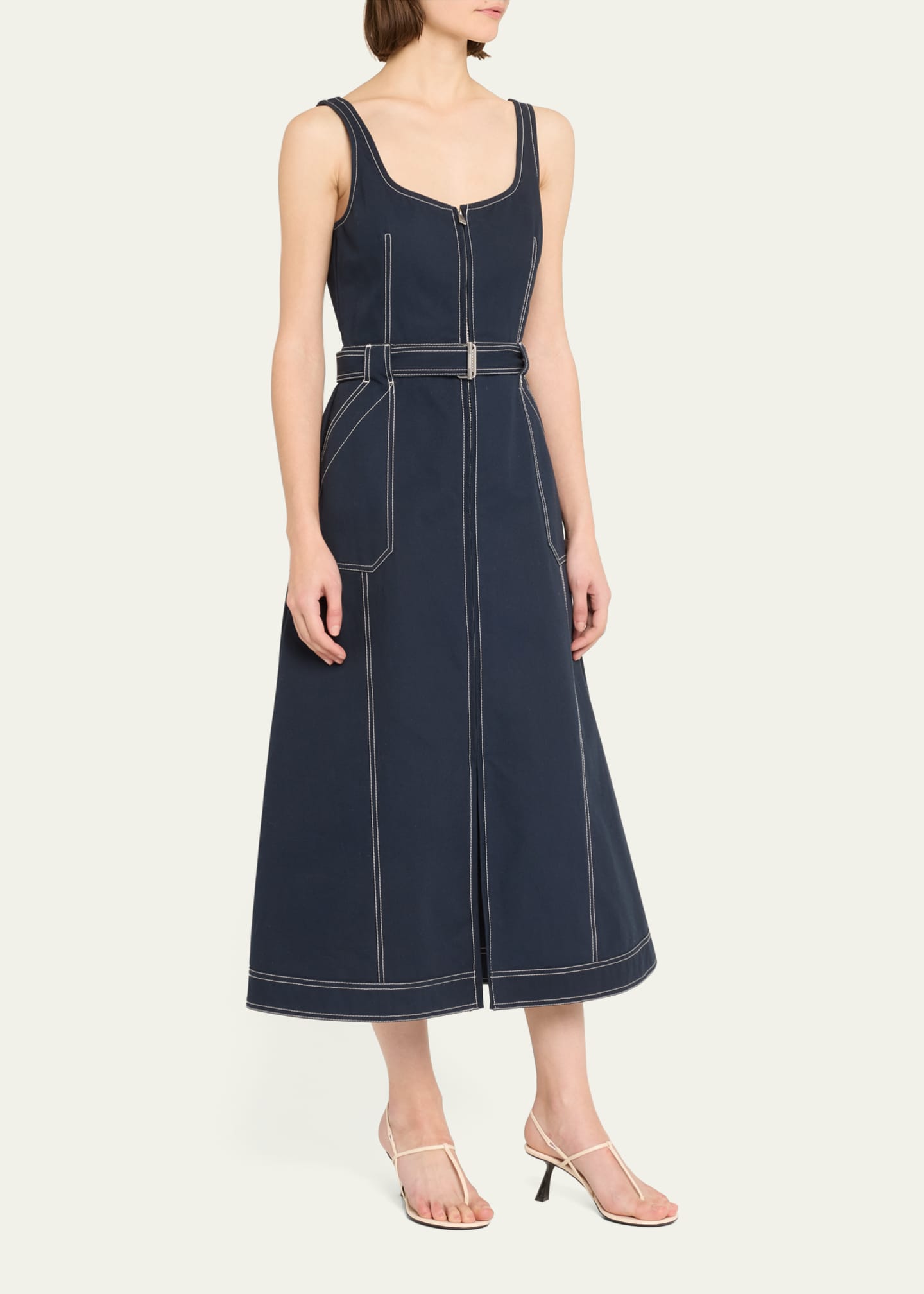 SIMKHAI Manson Sleeveless Belted Cotton-Blend Midi Dress Image 4 of 5