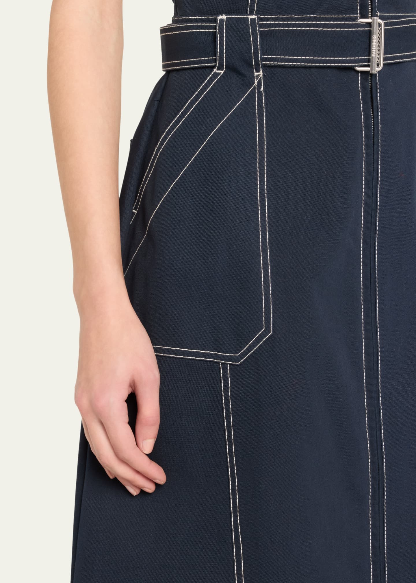 SIMKHAI Manson Sleeveless Belted Cotton-Blend Midi Dress Image 5 of 5