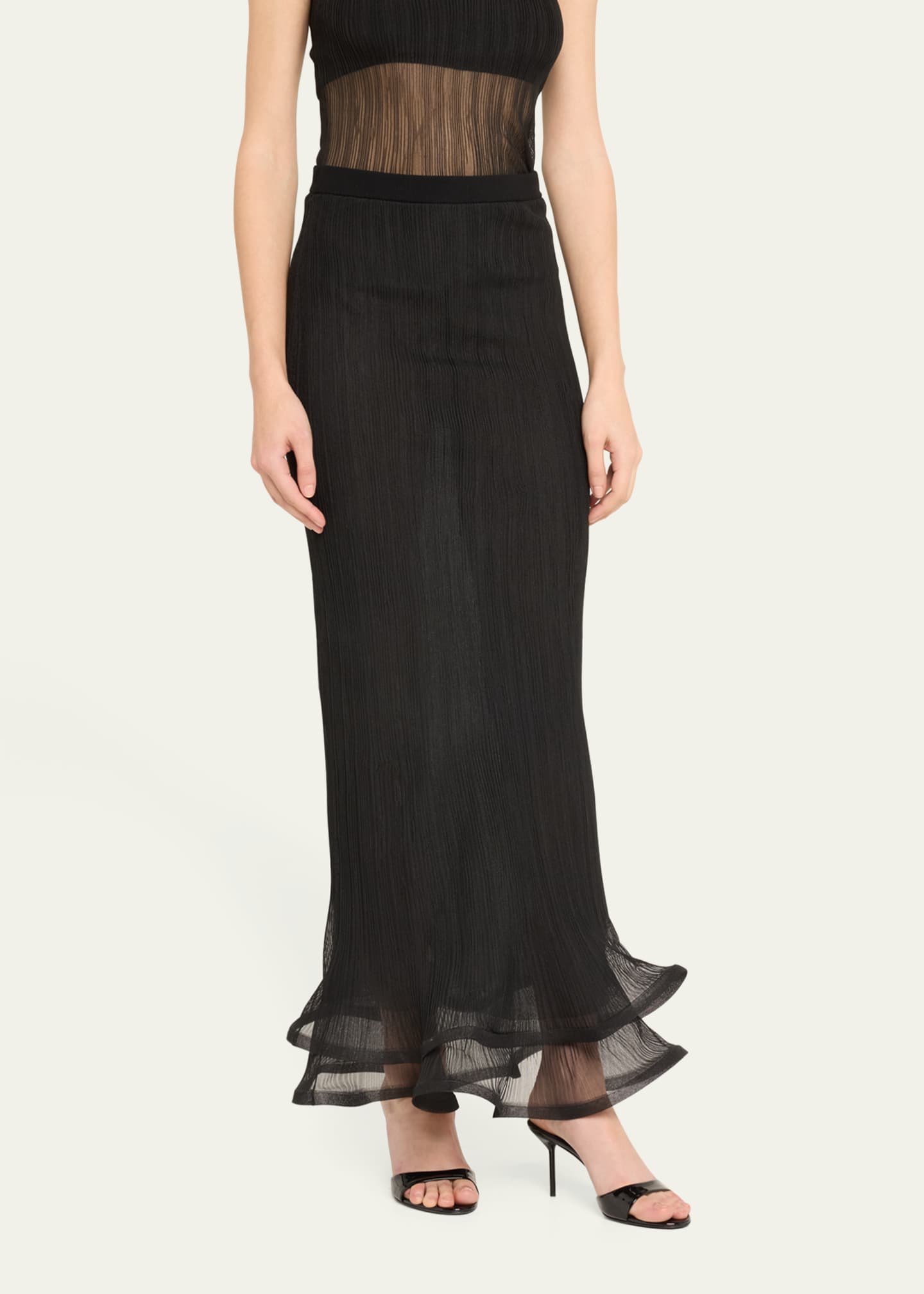 SIMKHAI Kelso Ruffled Plisse Maxi Skirt Image 4 of 5