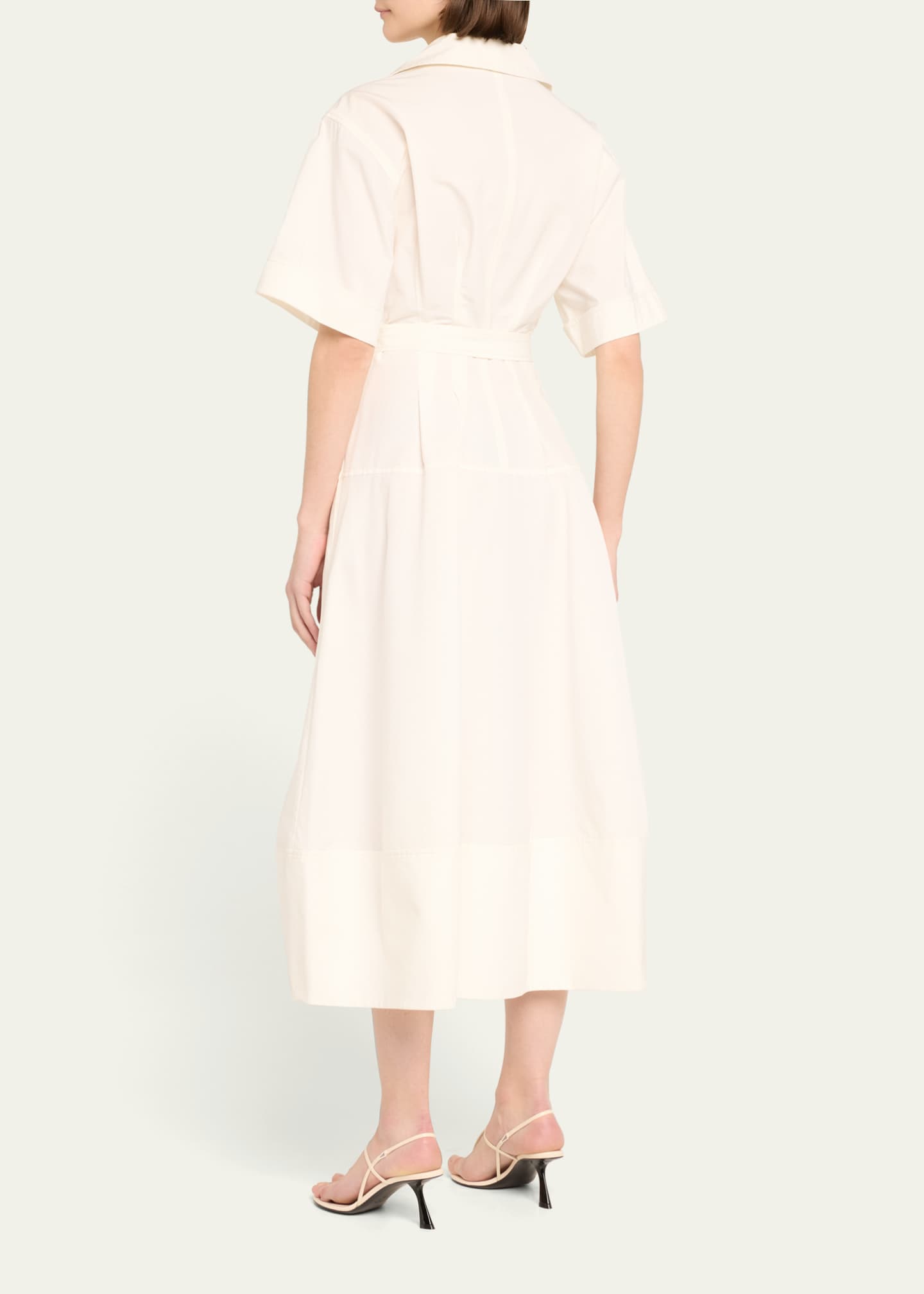 SIMKHAI Deanna Belted Poplin Short-Sleeve Midi Shirtdress Image 3 of 5
