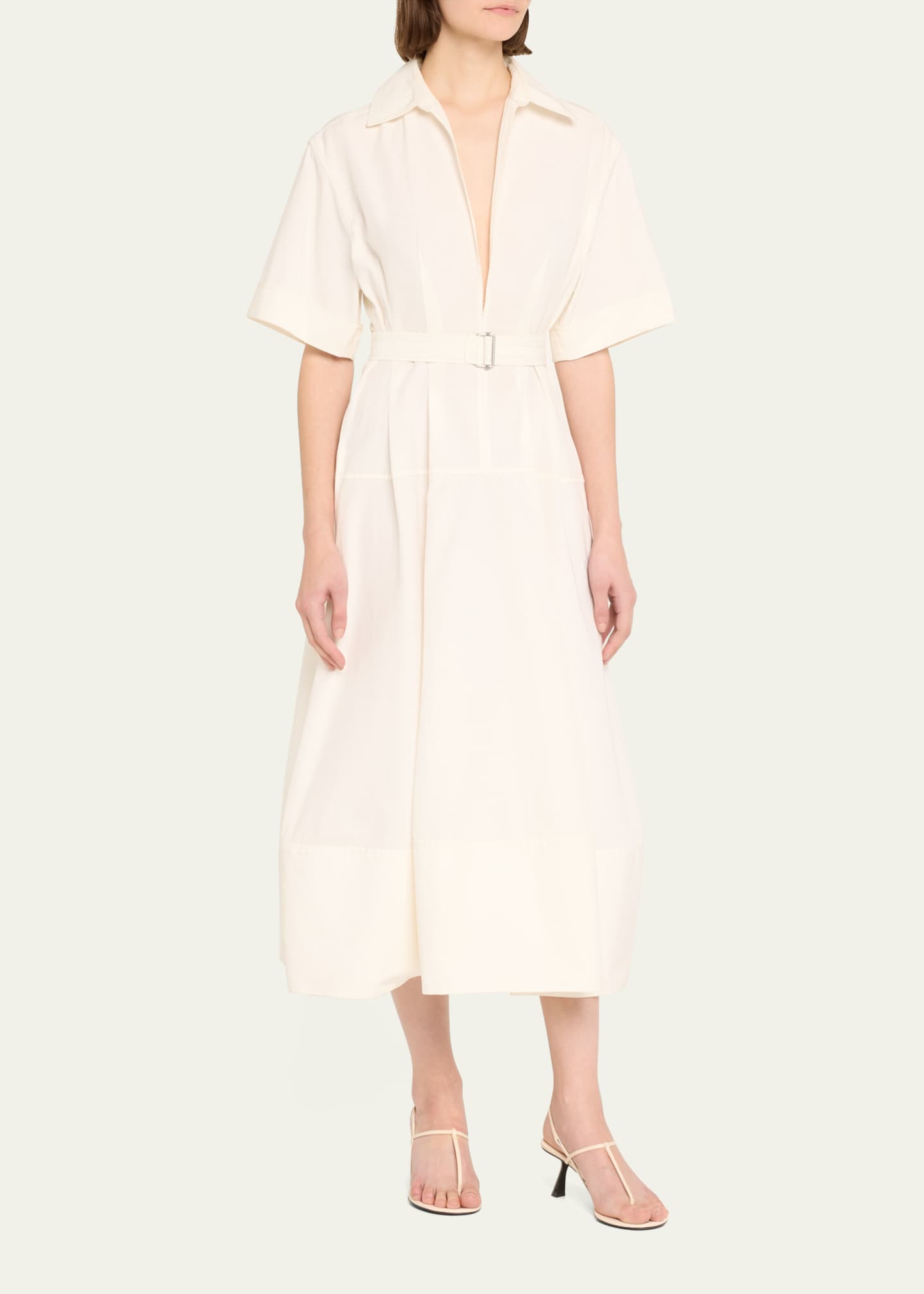 SIMKHAI Deanna Belted Poplin Short-Sleeve Midi Shirtdress Image 4 of 5