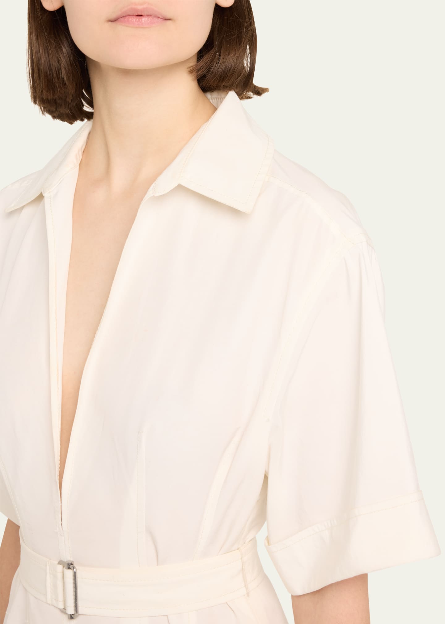 SIMKHAI Deanna Belted Poplin Short-Sleeve Midi Shirtdress Image 5 of 5