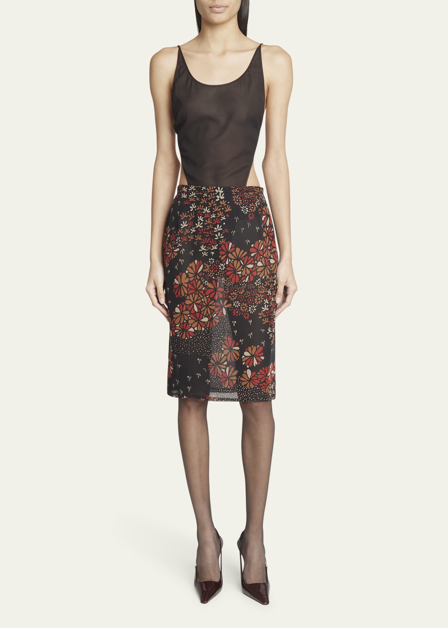 Saint Laurent Floral Chiffon Pencil Skirt Image 2 of 5