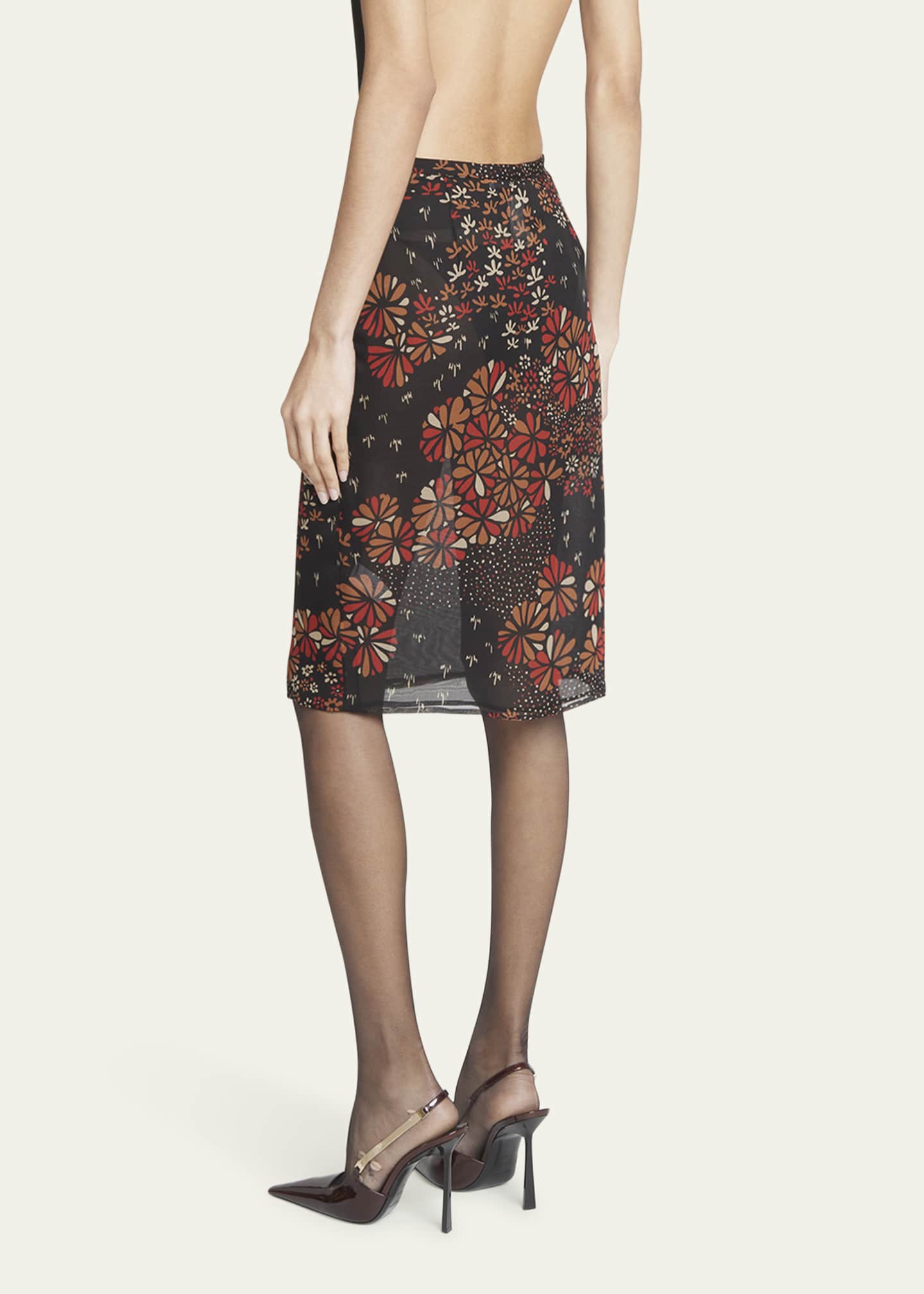 Saint Laurent Floral Chiffon Pencil Skirt Image 3 of 5