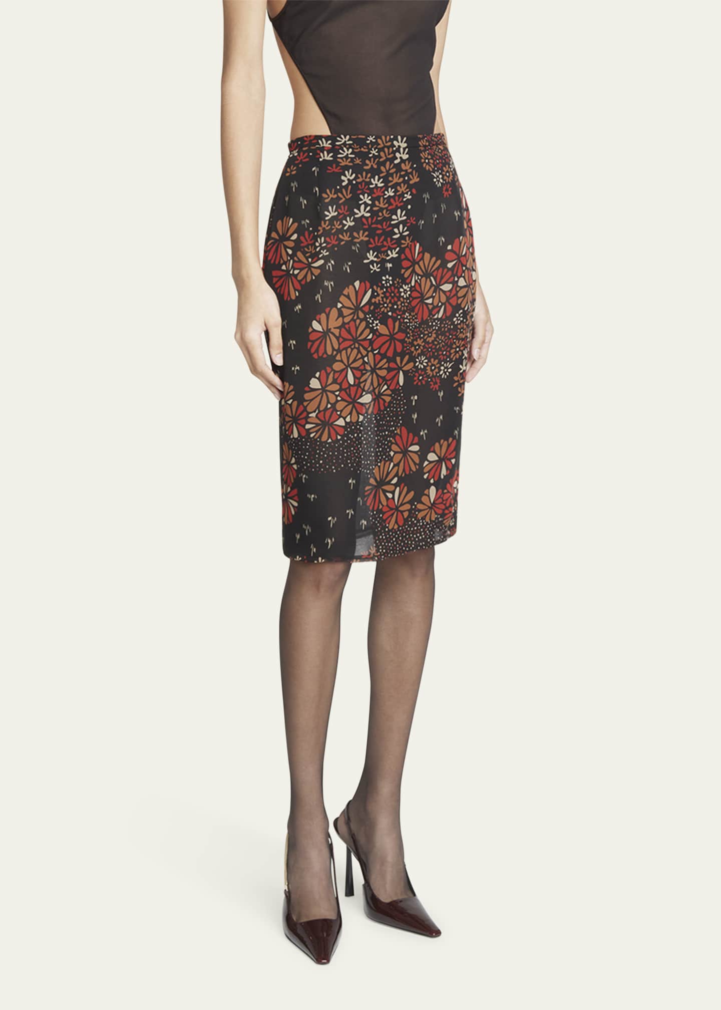 Saint Laurent Floral Chiffon Pencil Skirt Image 4 of 5