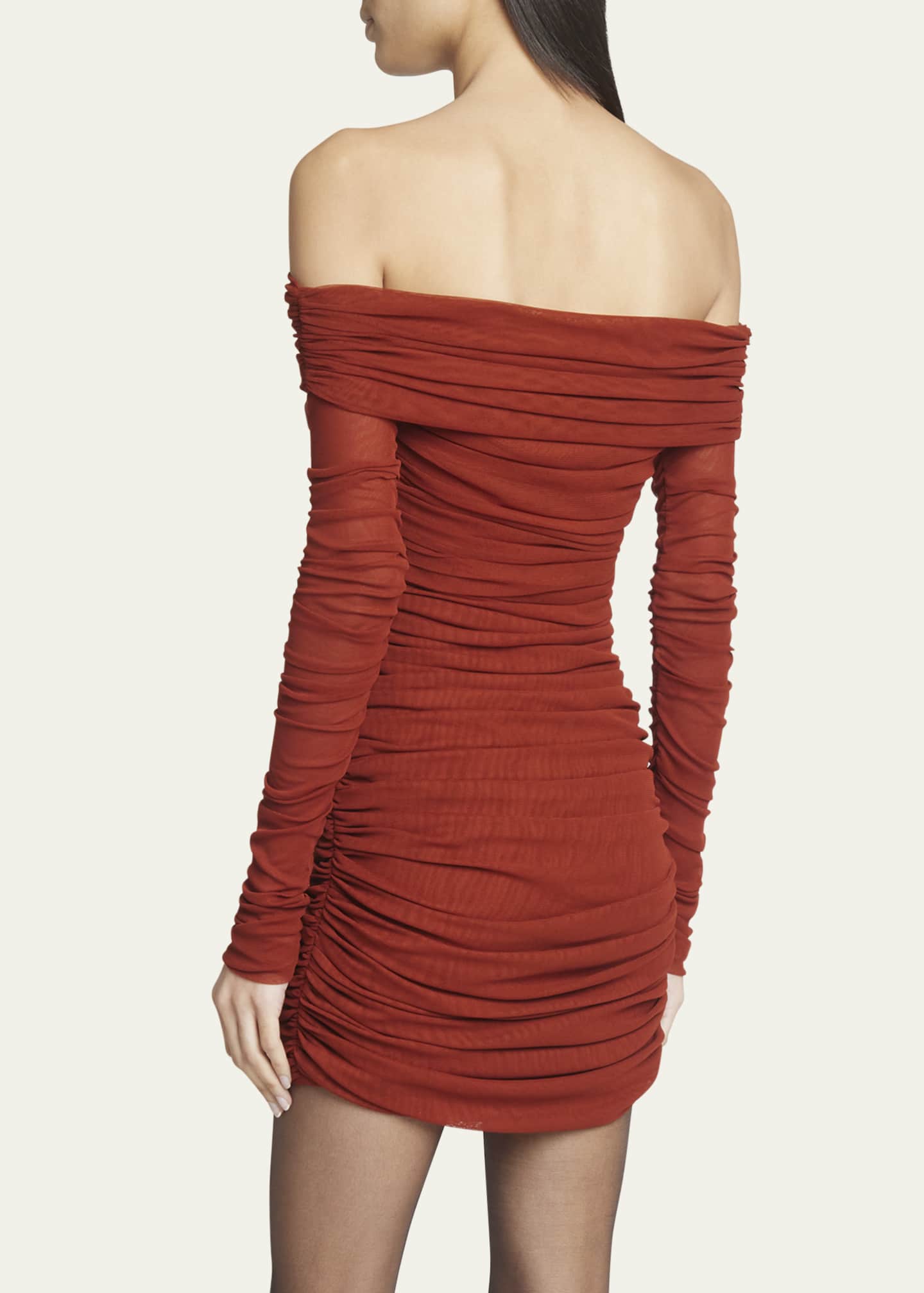 Saint Laurent Off-Shoulder Ruched Mini Dress Image 3 of 5
