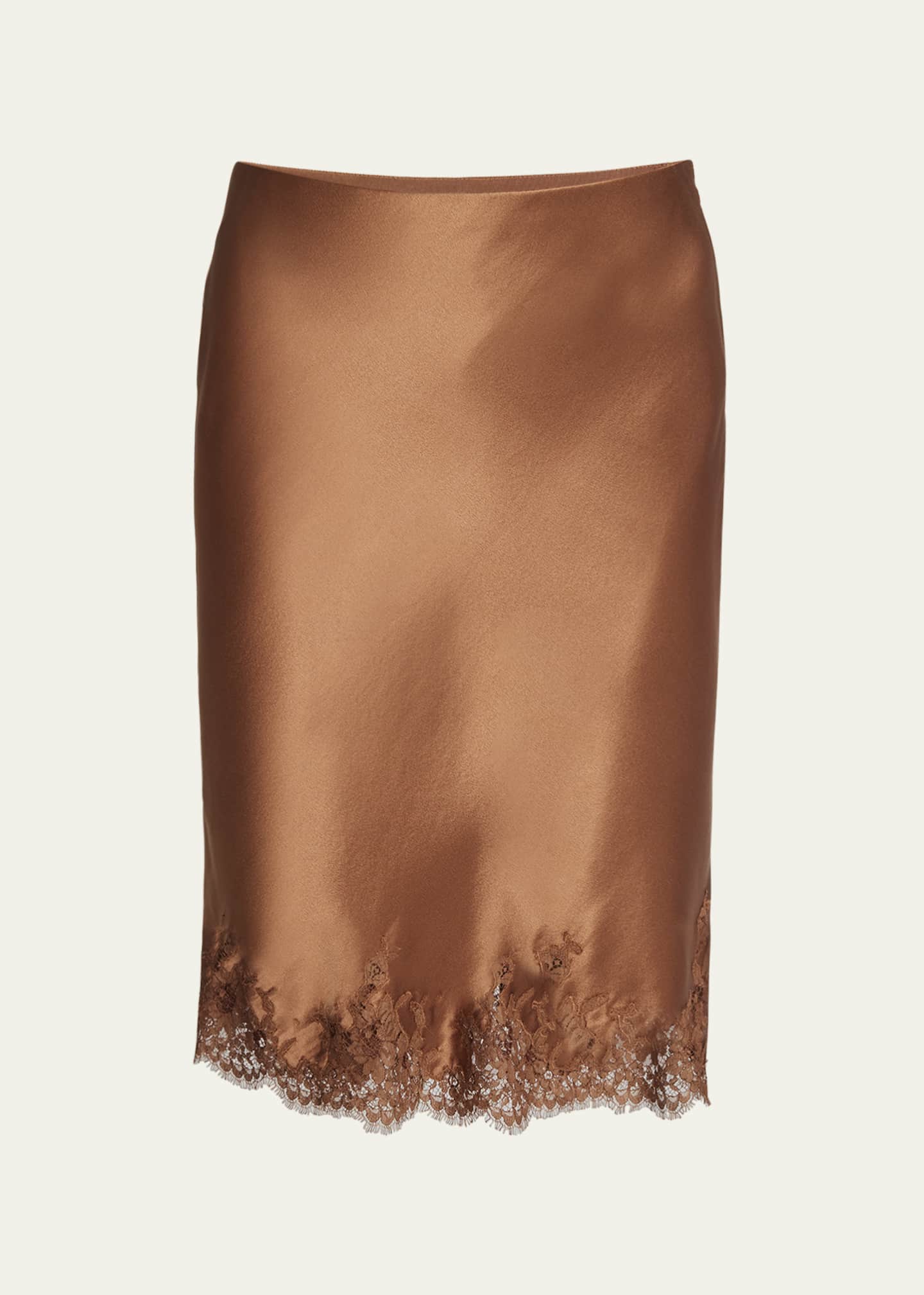 Satin skirt with lace trim on sale