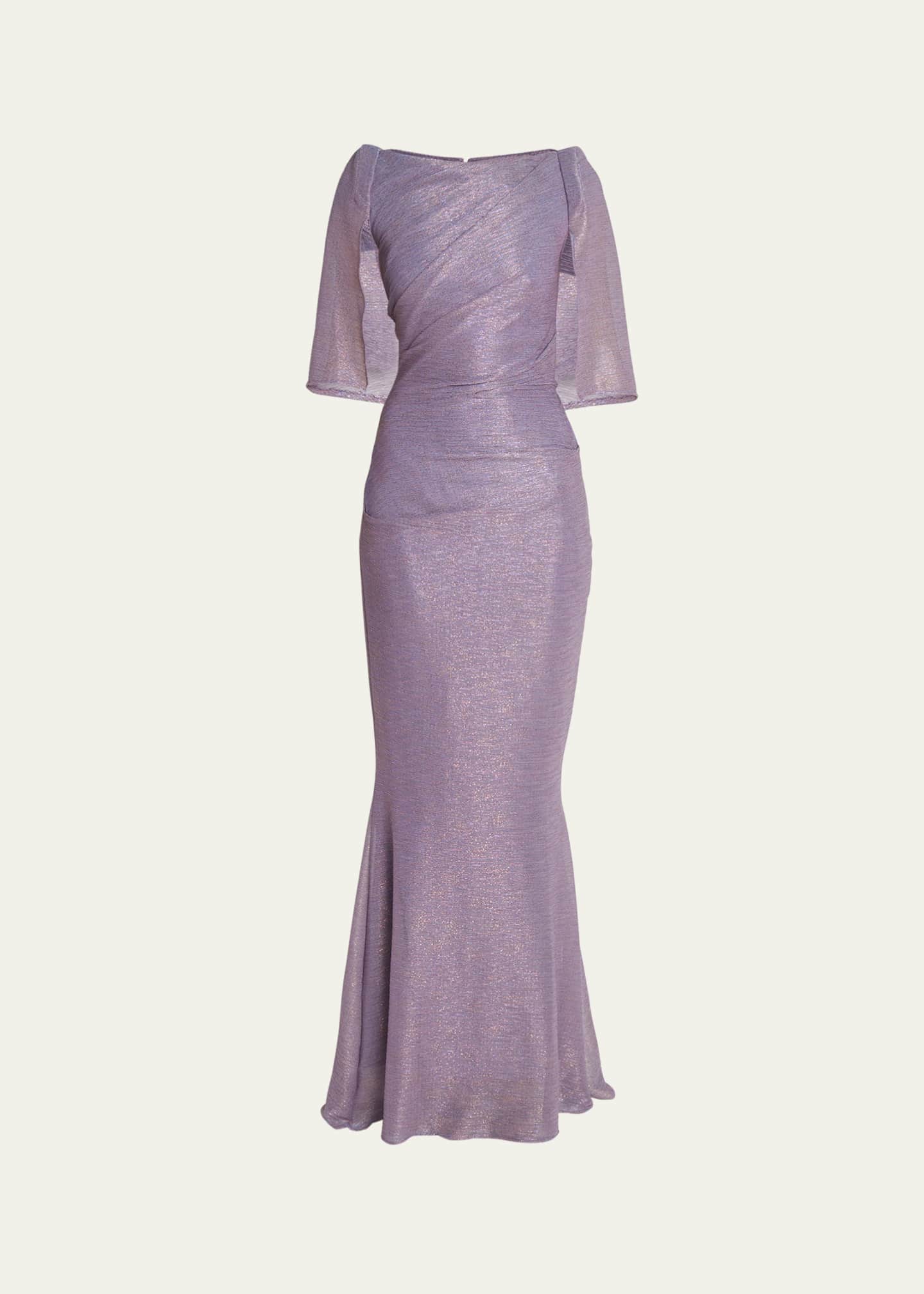 Talbot Runhof Trumpet Voile Cape-Sleeve Evening Dress - Bergdorf Goodman