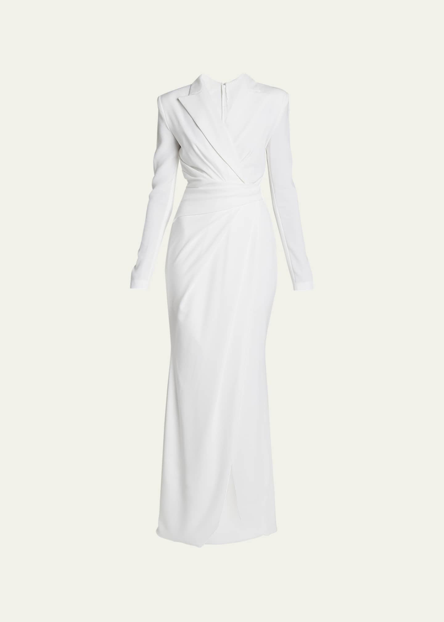 Talbot Runhof Long Collared Stretch Crepe Dress Bergdorf Goodman