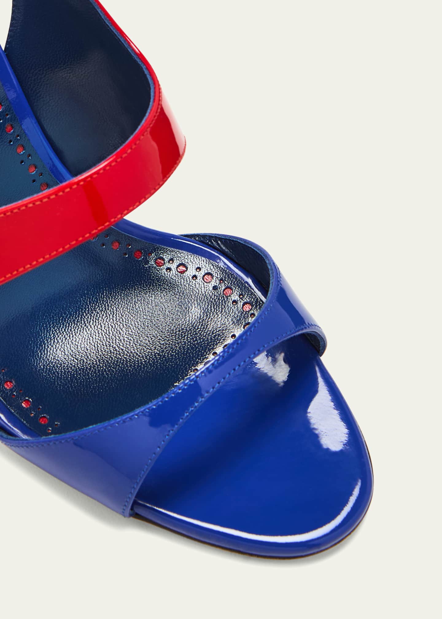 Manolo Blahnik Climnetra Bicolor Patent Slingback Sandals