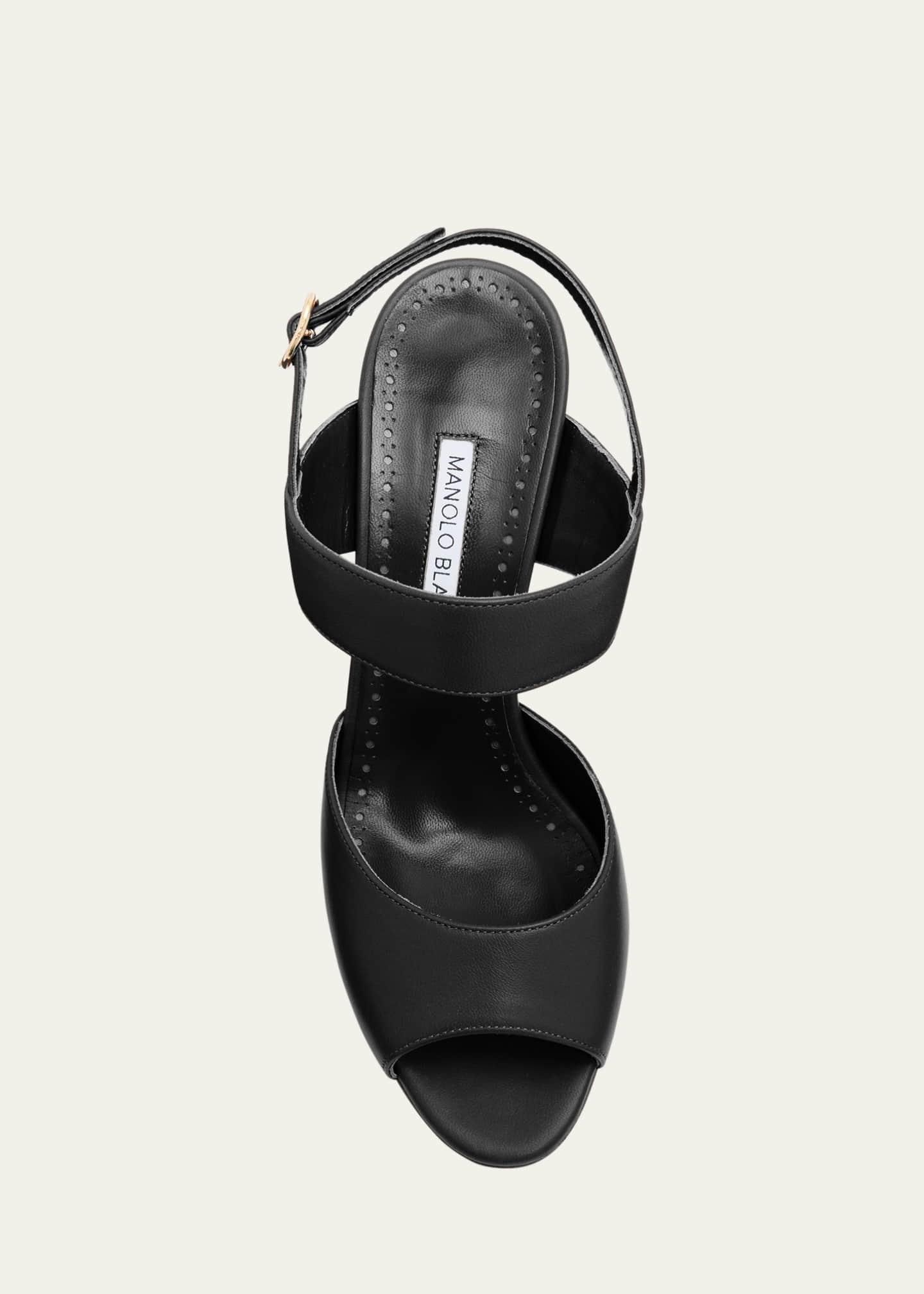 Manolo Blahnik Khiko Leather Peep-Toe Slingback Sandals Image 4 of 4