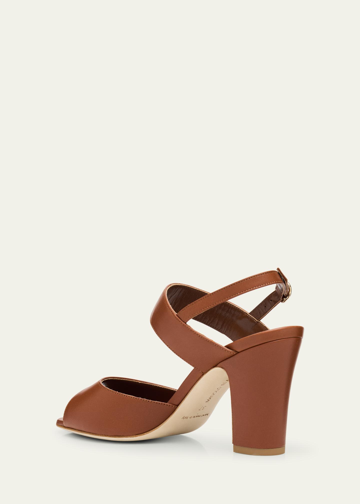 Manolo Blahnik Khiko Leather Peep-Toe Slingback Sandals - Bergdorf