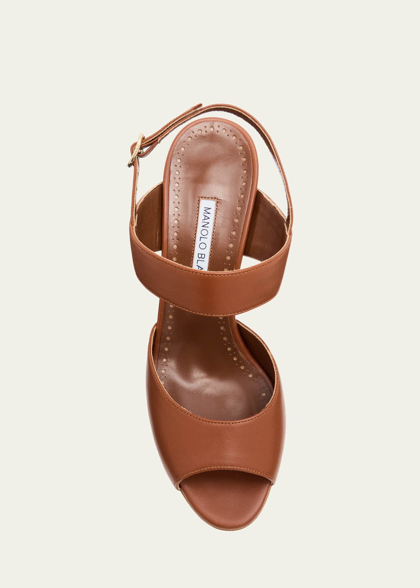 Manolo Blahnik Khiko Leather Peep-Toe Slingback Sandals Image 4 of 4
