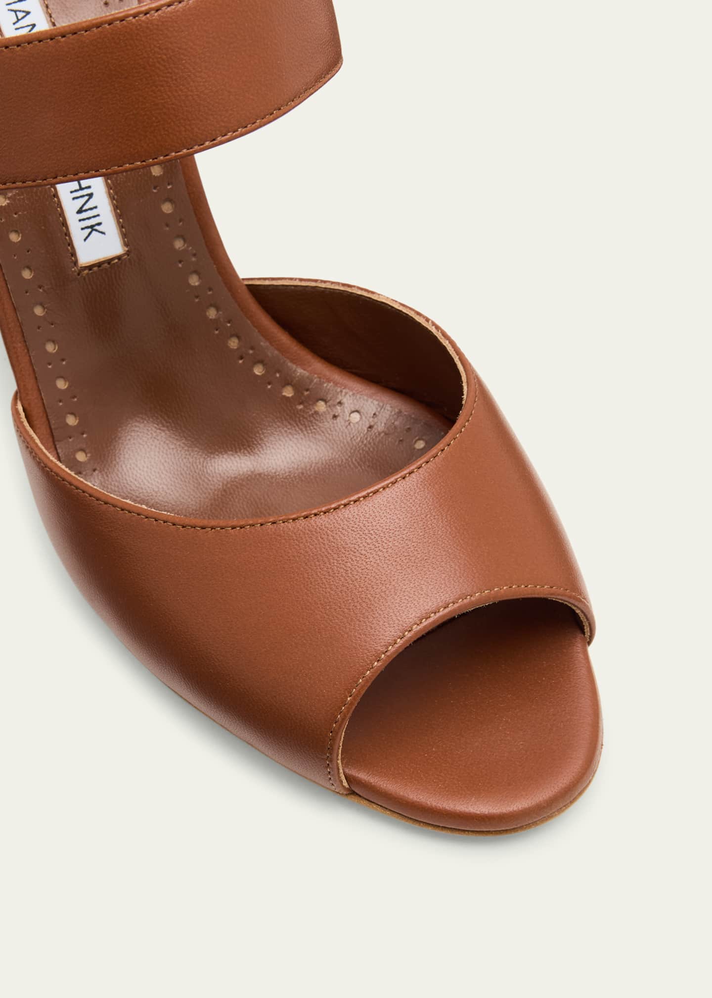 Manolo Blahnik Khiko Leather Peep-Toe Slingback Sandals