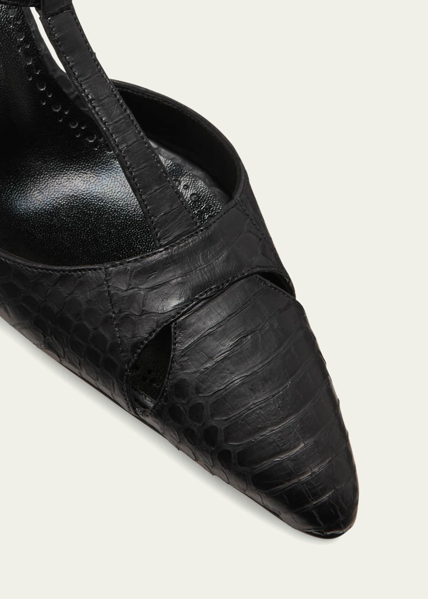 Manolo Blahnik Turgimod Croco T-Strap Pumps Image 3 of 3