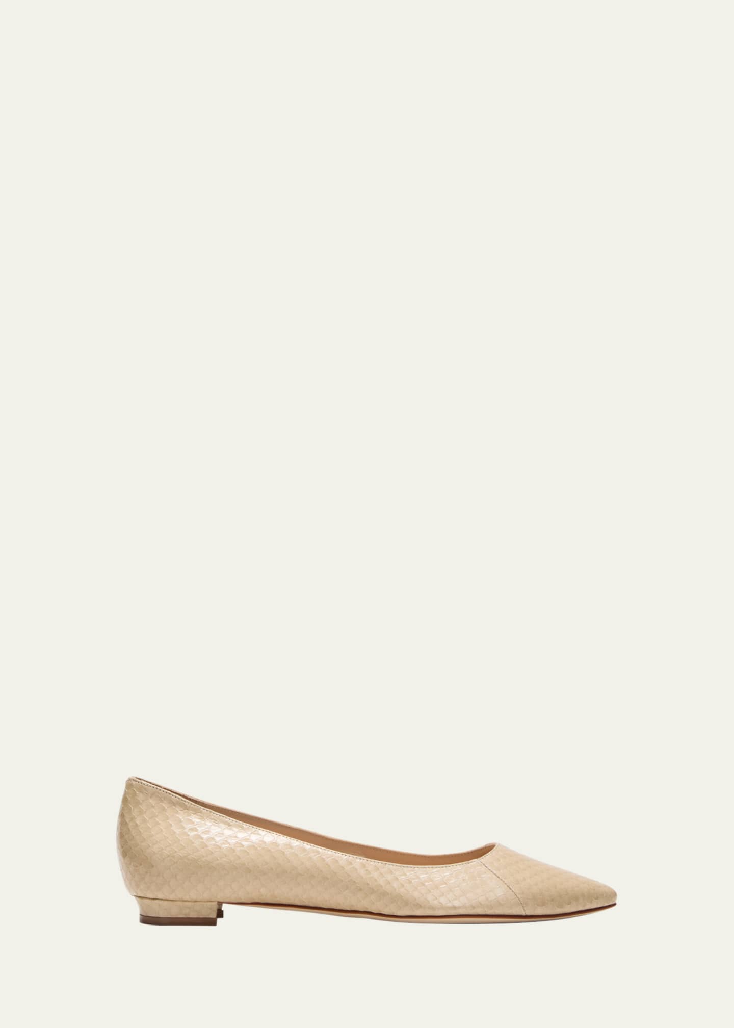 Manolo Blahnik BB Snake-Embossed Ballerina Flats Image 1 of 3