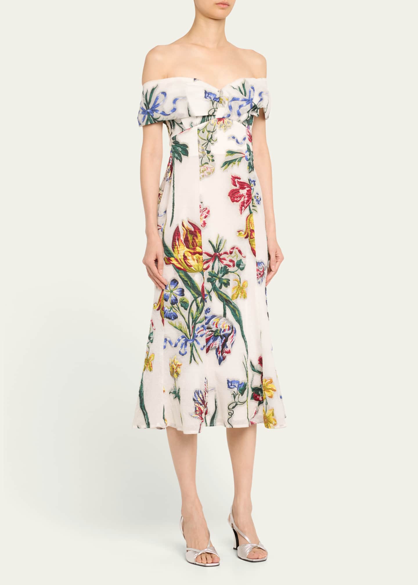Marchesa Notte Off-Shoulder Floral Fil Coupe Midi Dress - Bergdorf Goodman