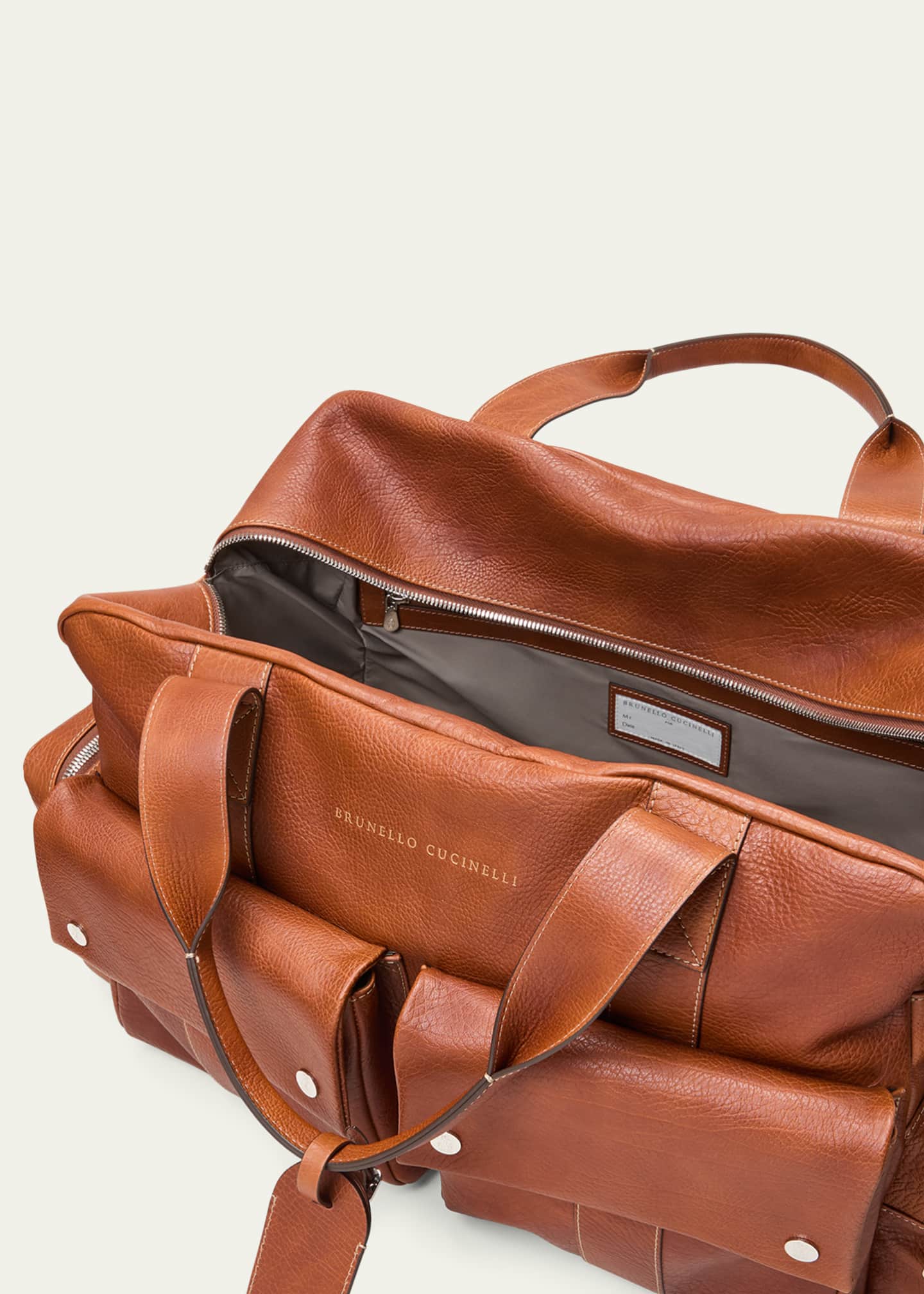 Brunello Cucinelli Men's Grained Calfskin Leisure Duffel Bag Image 4 of 5