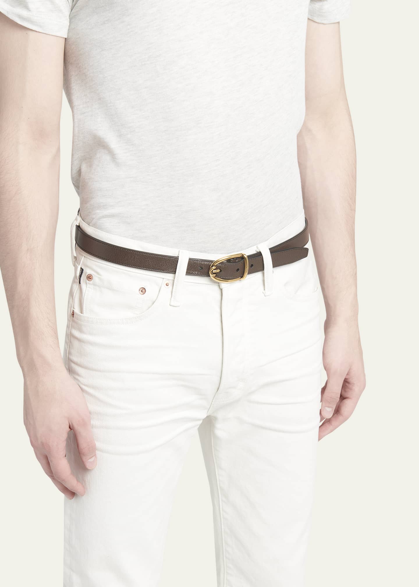 TOM FORD Men s Goat Leather Angled Buckle Belt