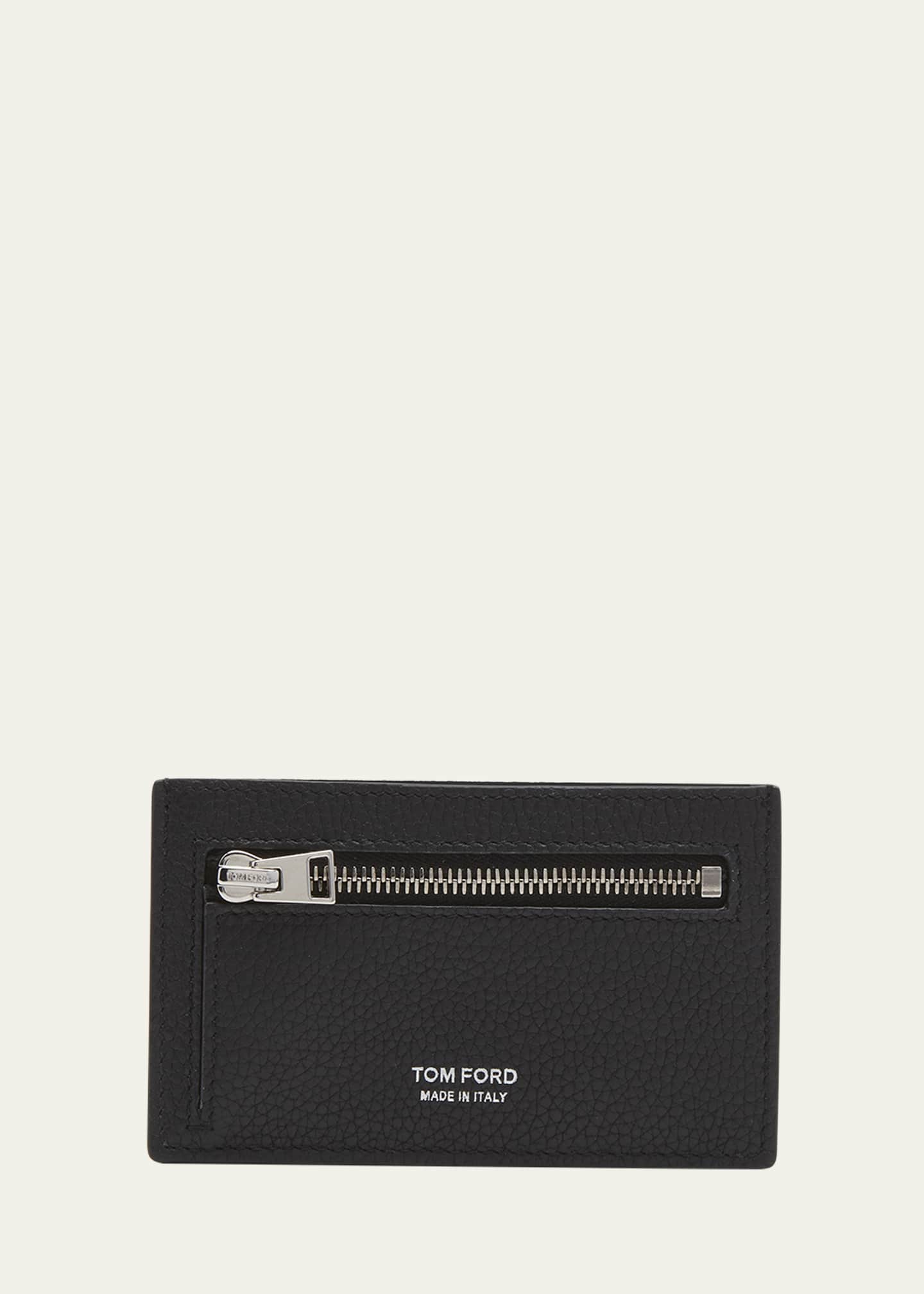 TOM FORD Men s T Line Two Tone Grained Leather Zip Card Holder