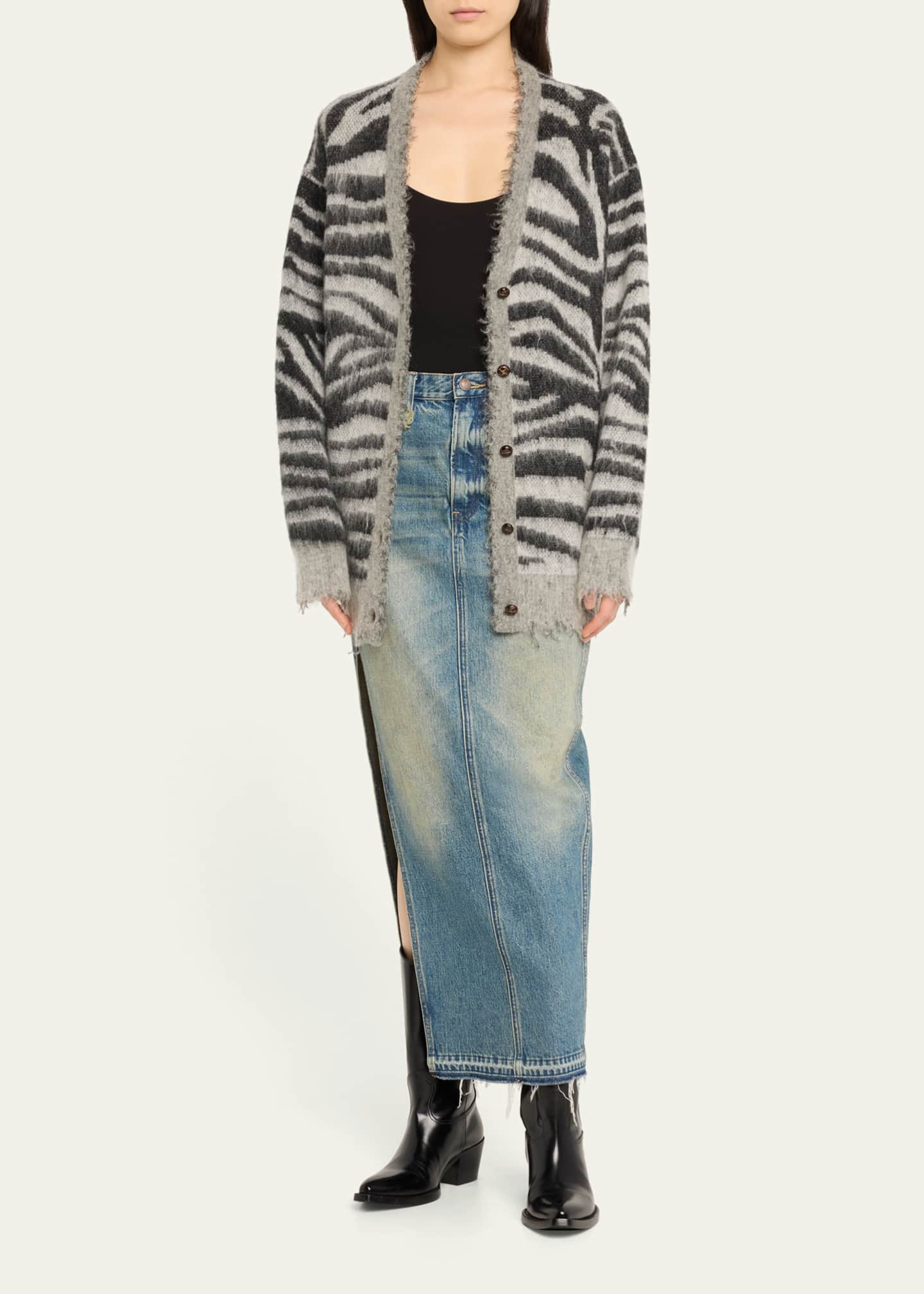 R13 Blue Side Slit Denim Maxi Skirt