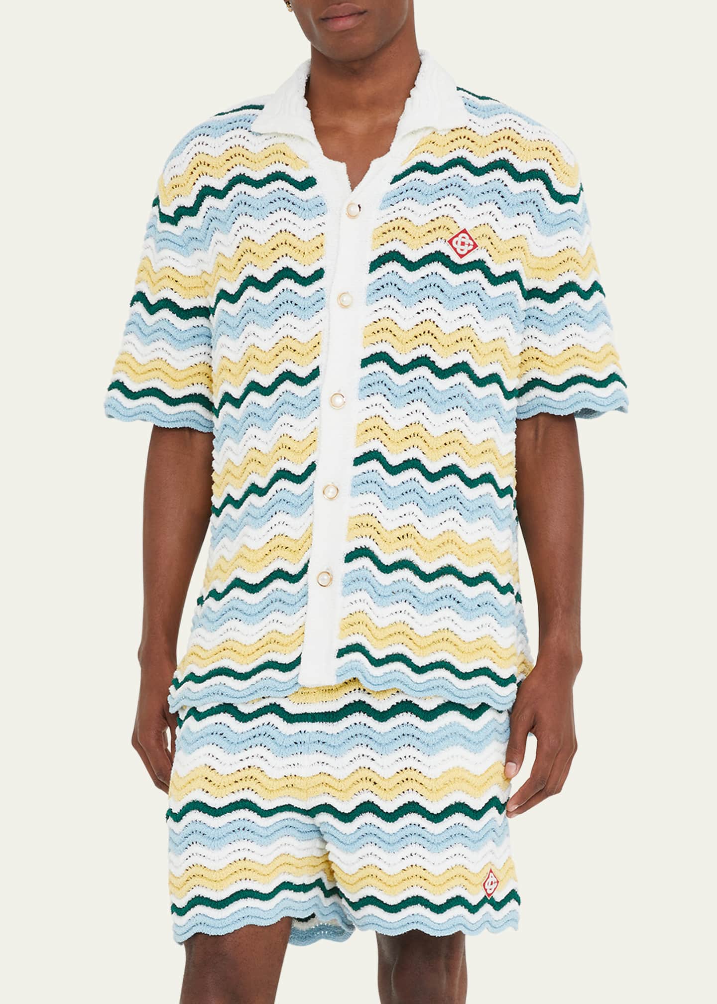 CASABLANCA Men's Gradient Wave Crochet Camp Shirt Bergdorf Goodman