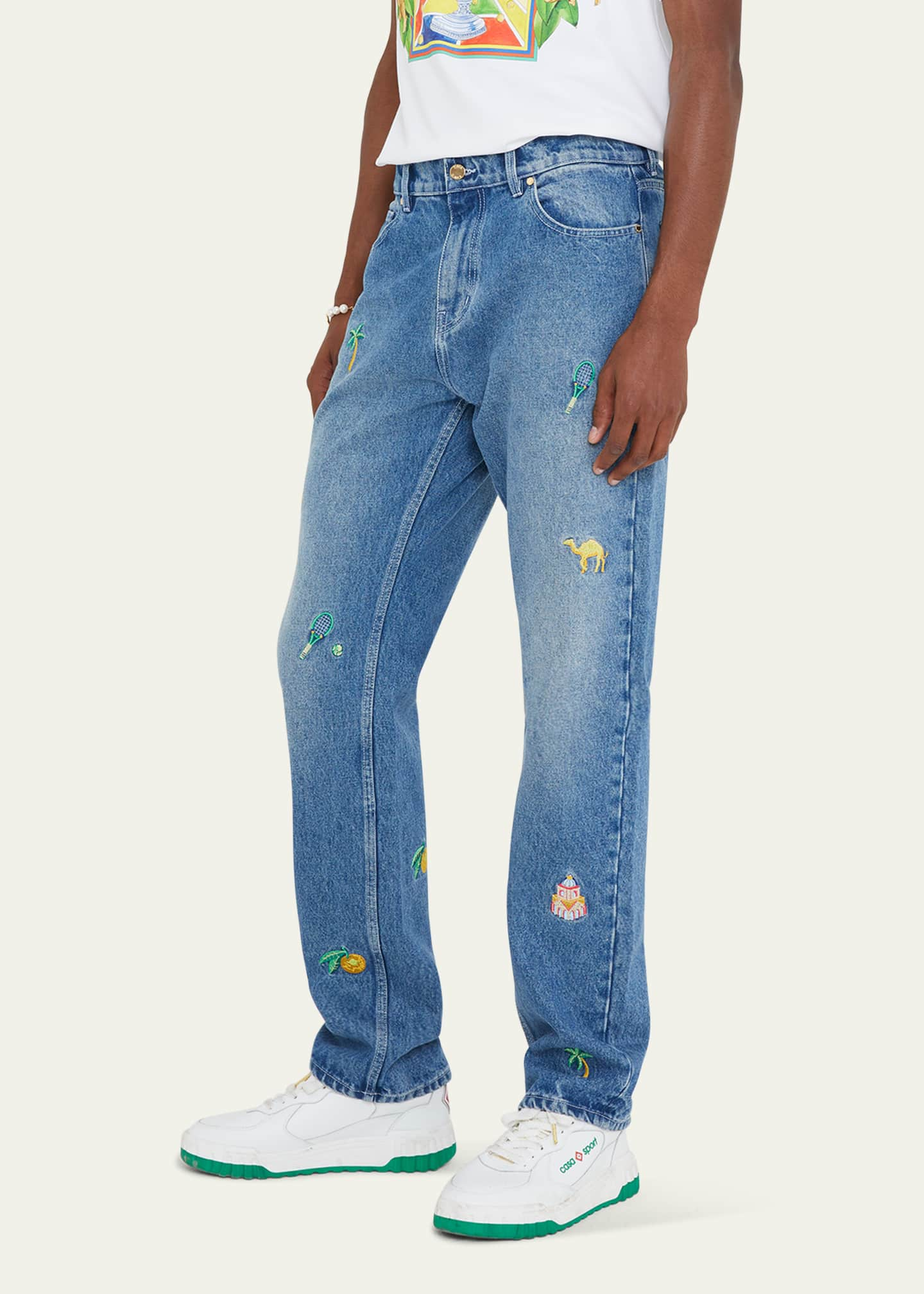 Blue Embroidered Jeans by Casablanca on Sale